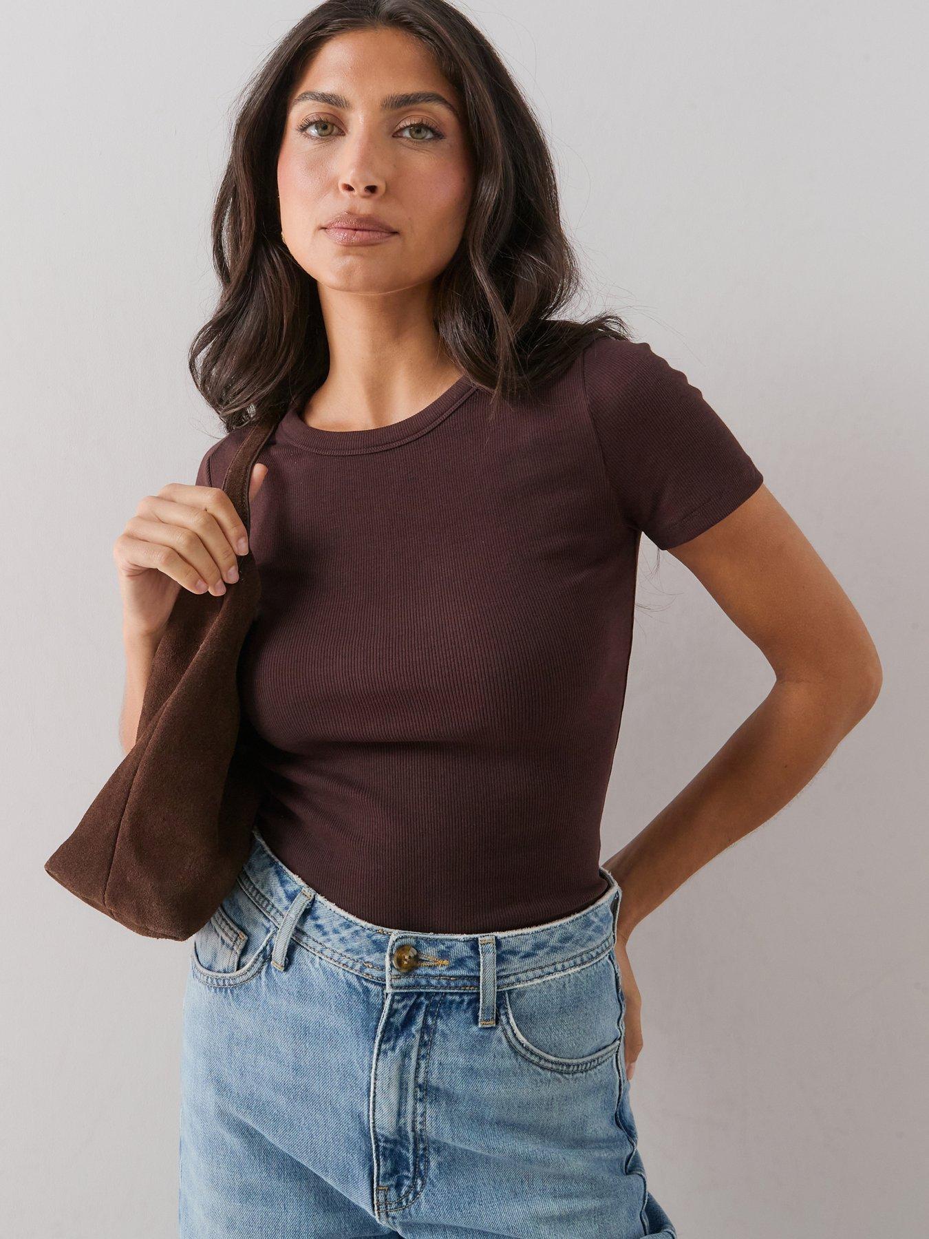 The Very Collection Stretch Rib T-Shirt - Brown
