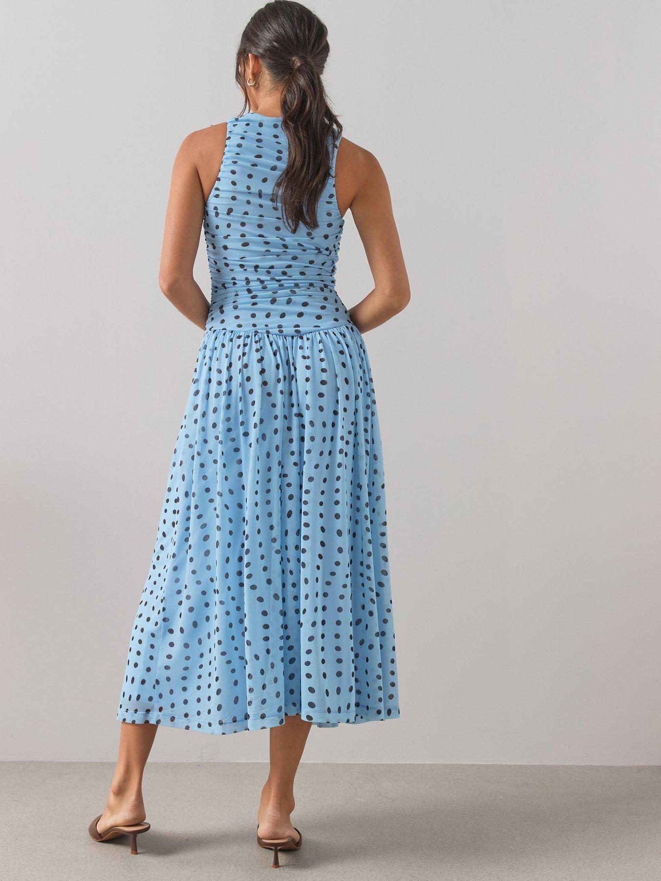 Image 2 of 7 of The Very Collection Printed Ruched Mesh Dress - Blue