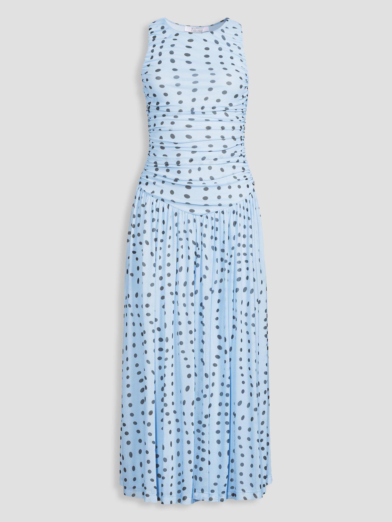 Image 7 of 7 of The Very Collection Printed Ruched Mesh Dress - Blue