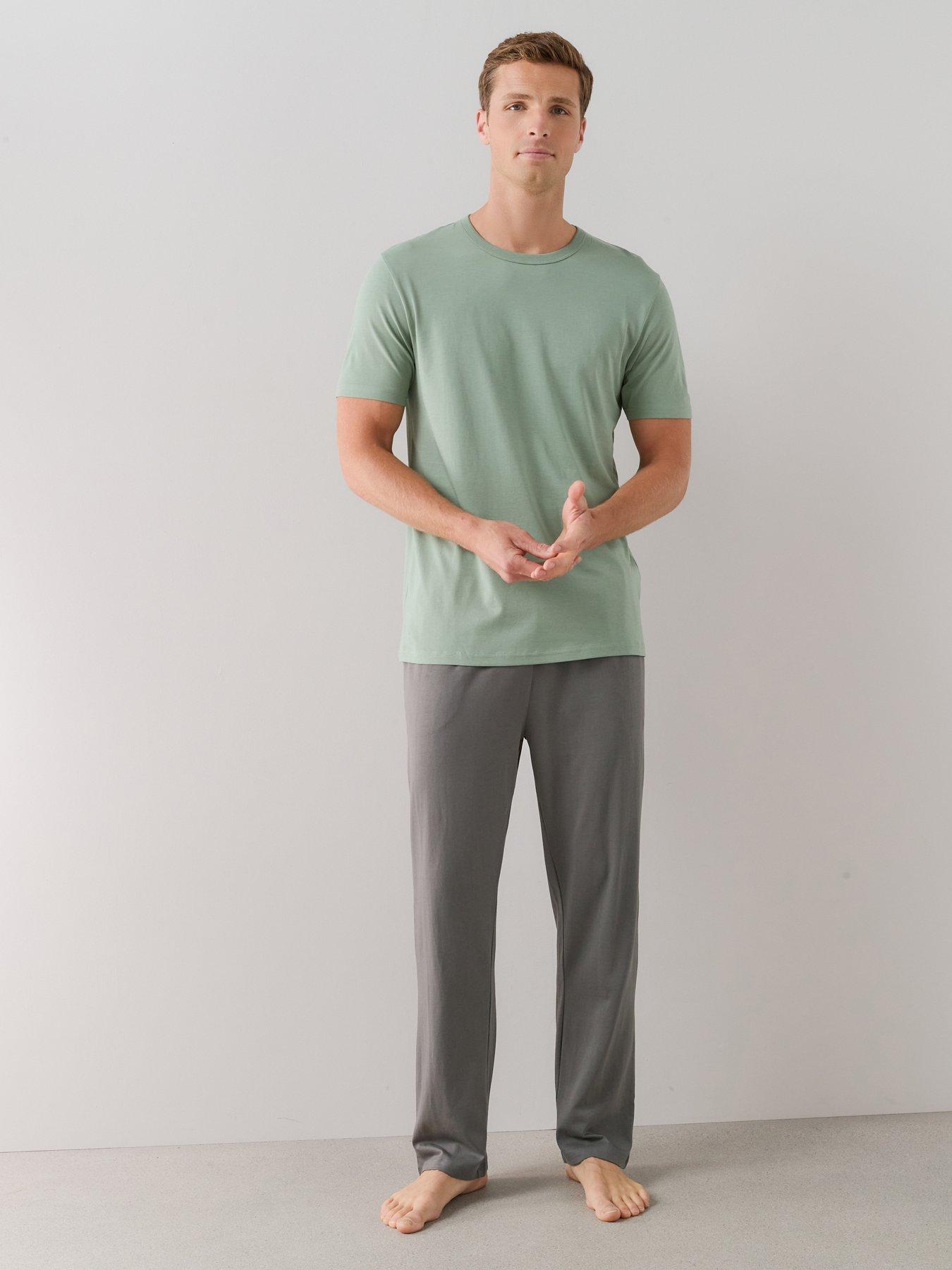 The Very Collection Essential Short Sleeve T-Shirt  &  Trouser Pyjama Set - Sage/Grey