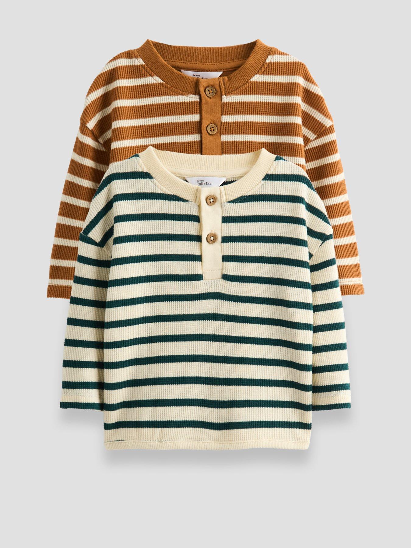 The Very Collection Baby Boy 2 Pack Waffle Striped Tops - Multi