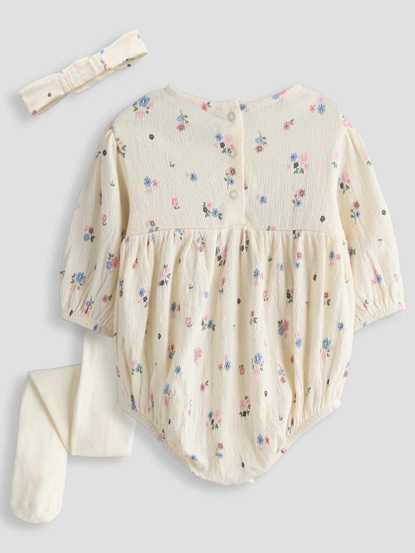 Image 2 of 4 of The Very Collection Baby Girl Ditsy Crinkle Floral Romper and Headband - Cream