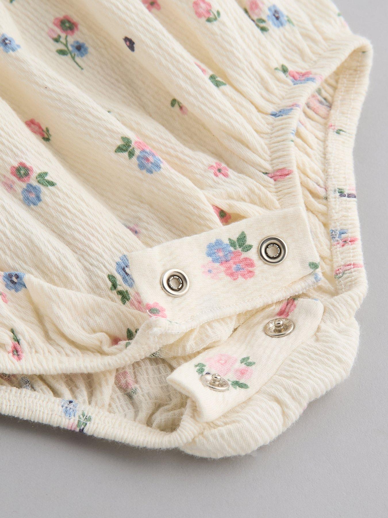 Image 3 of 4 of The Very Collection Baby Girl Ditsy Crinkle Floral Romper and Headband - Cream
