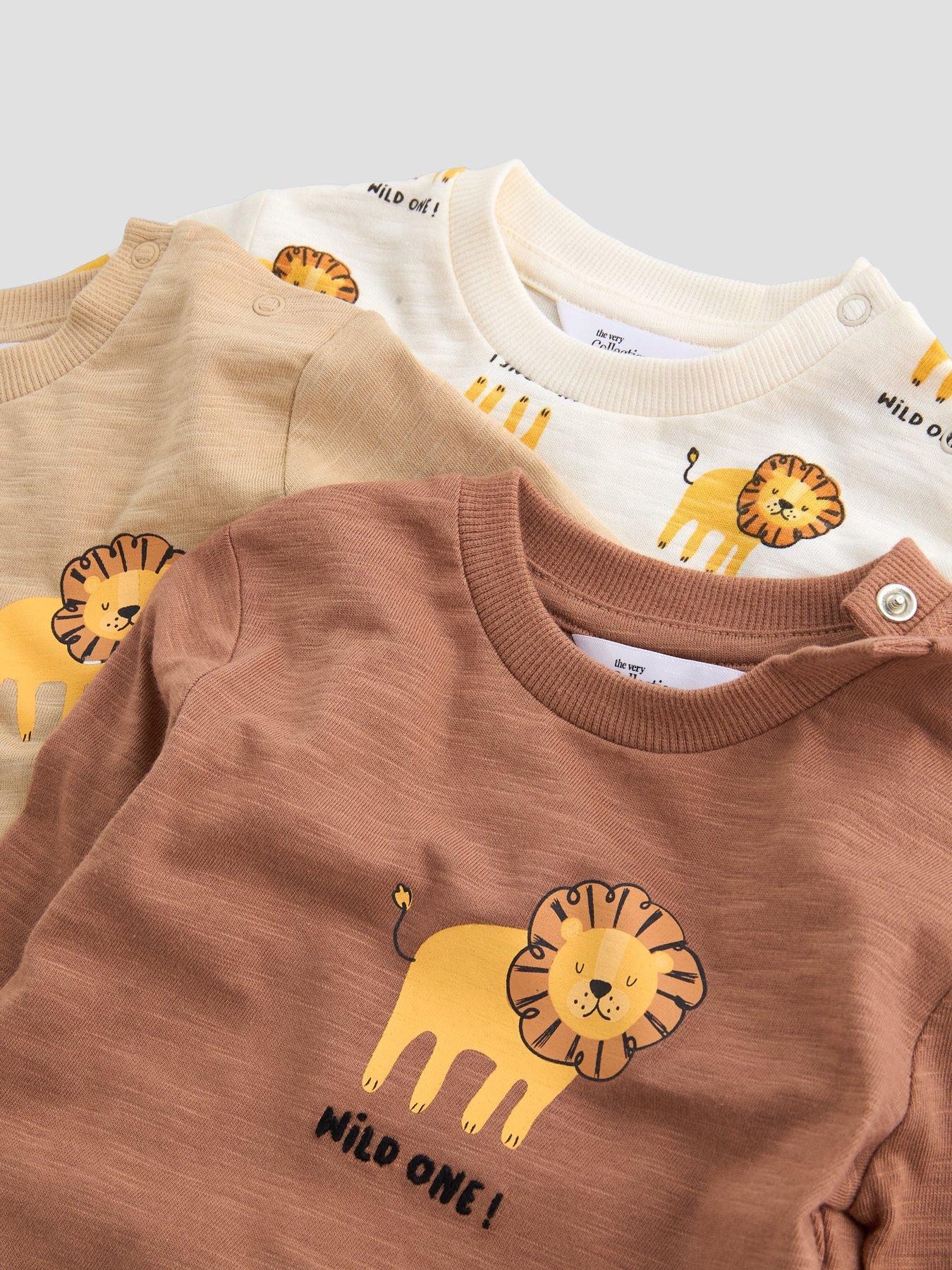 Image 5 of 5 of The Very Collection Baby Boy 3 Pack Lion Jersey Tops - Brown