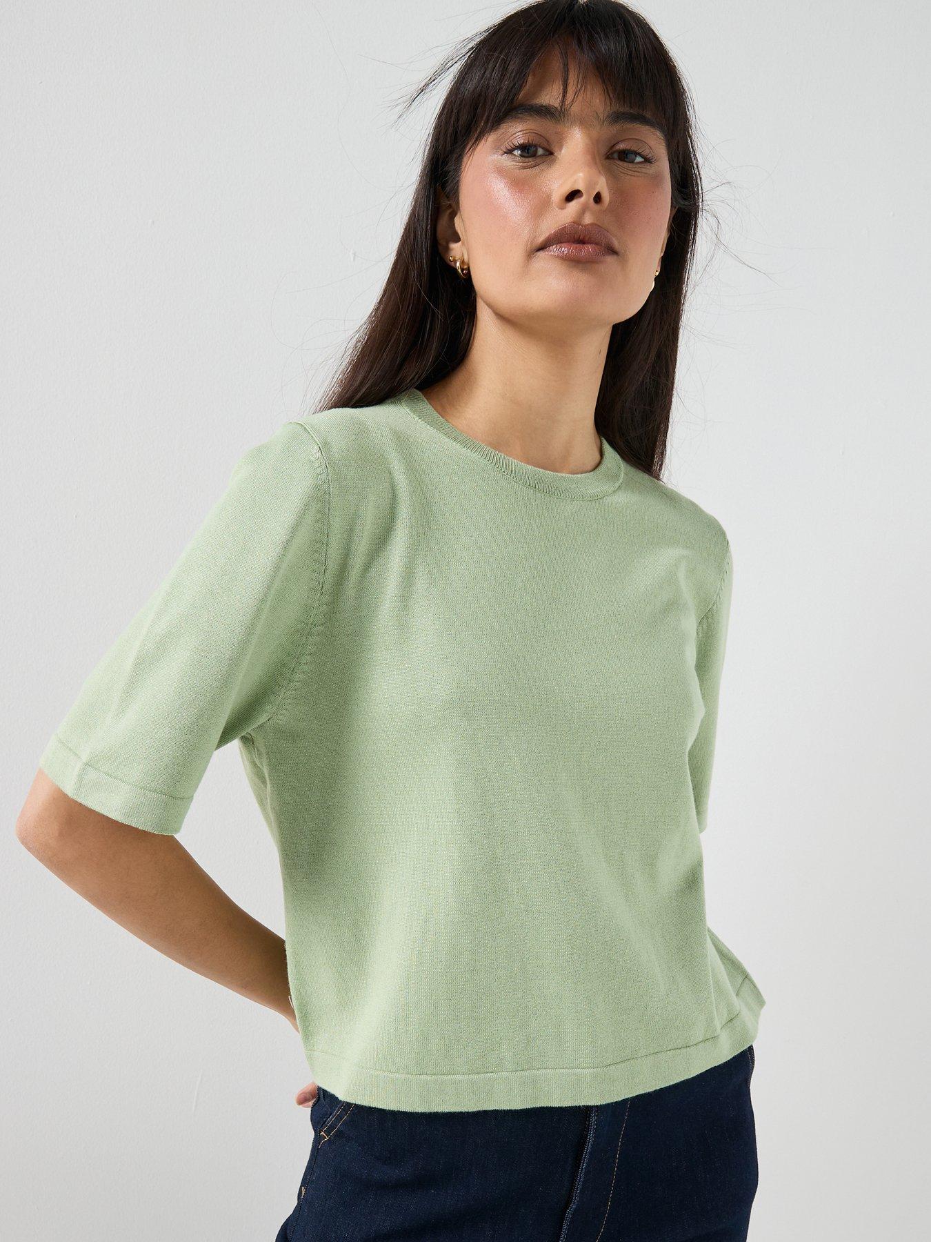 Vero Moda Vmsilje Knitted Short Sleeve Crew Neck Top - Green