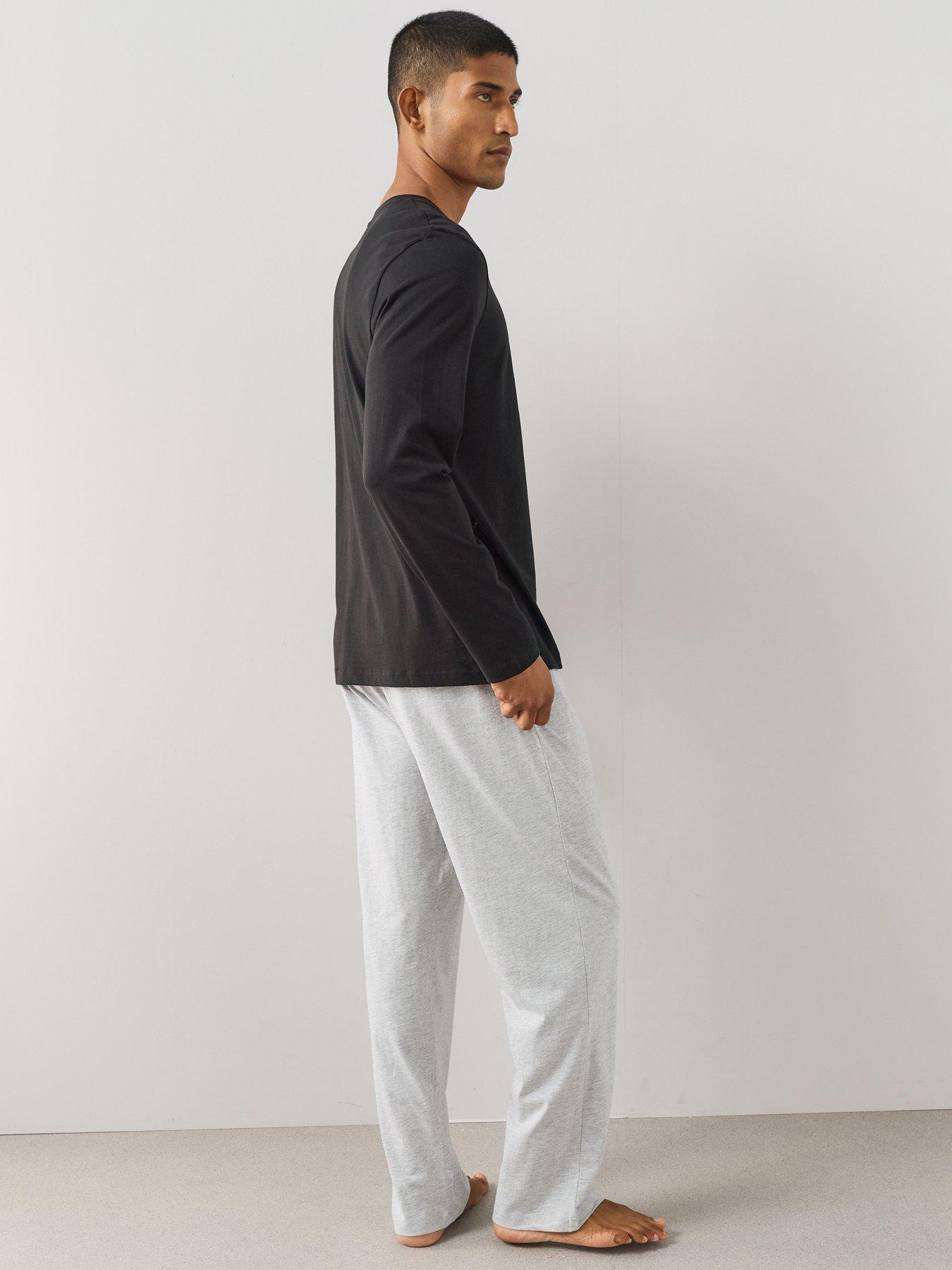 Image 2 of 7 of The Very Collection Essential Long Sleeve T-shirt &amp; Trouser Pyjama Set - Black/Grey