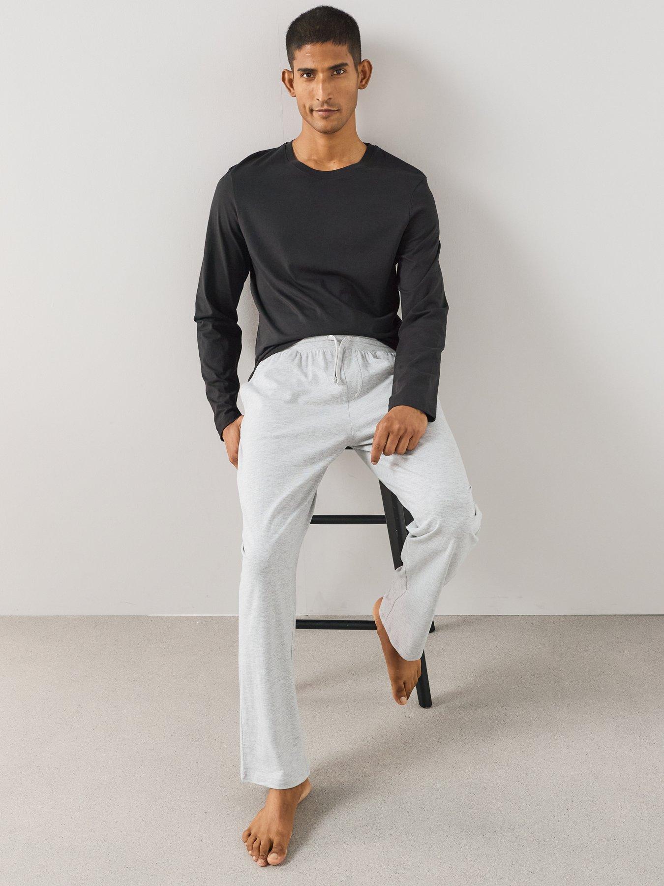 Image 3 of 7 of The Very Collection Essential Long Sleeve T-shirt &amp; Trouser Pyjama Set - Black/Grey