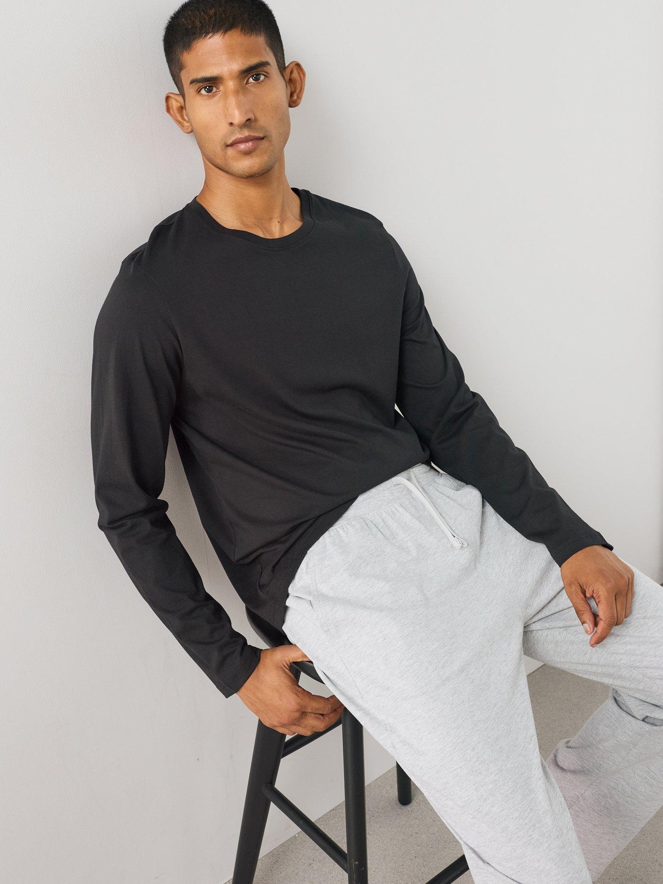 Image 4 of 7 of The Very Collection Essential Long Sleeve T-shirt &amp; Trouser Pyjama Set - Black/Grey
