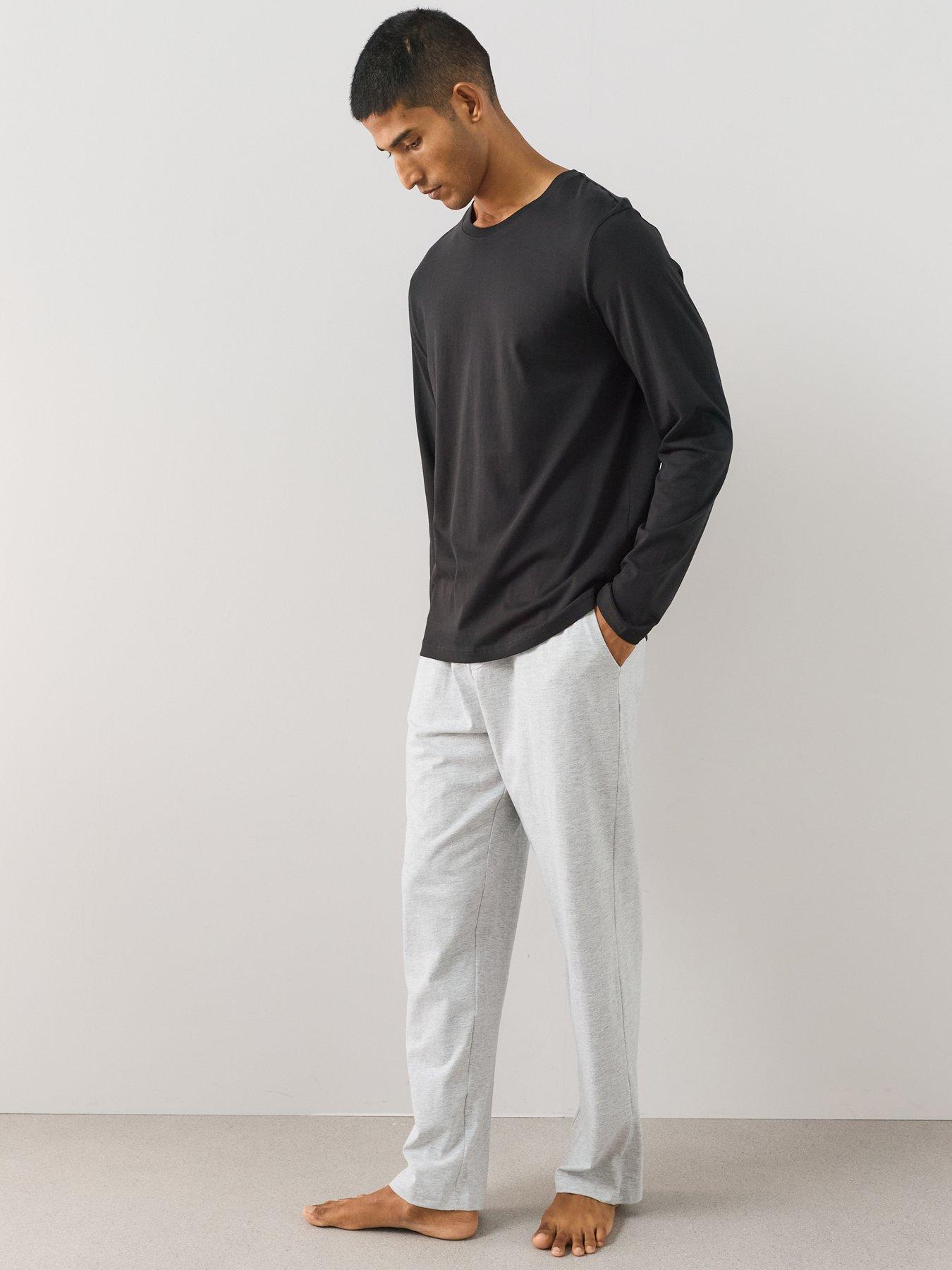 Image 5 of 7 of The Very Collection Essential Long Sleeve T-shirt &amp; Trouser Pyjama Set - Black/Grey