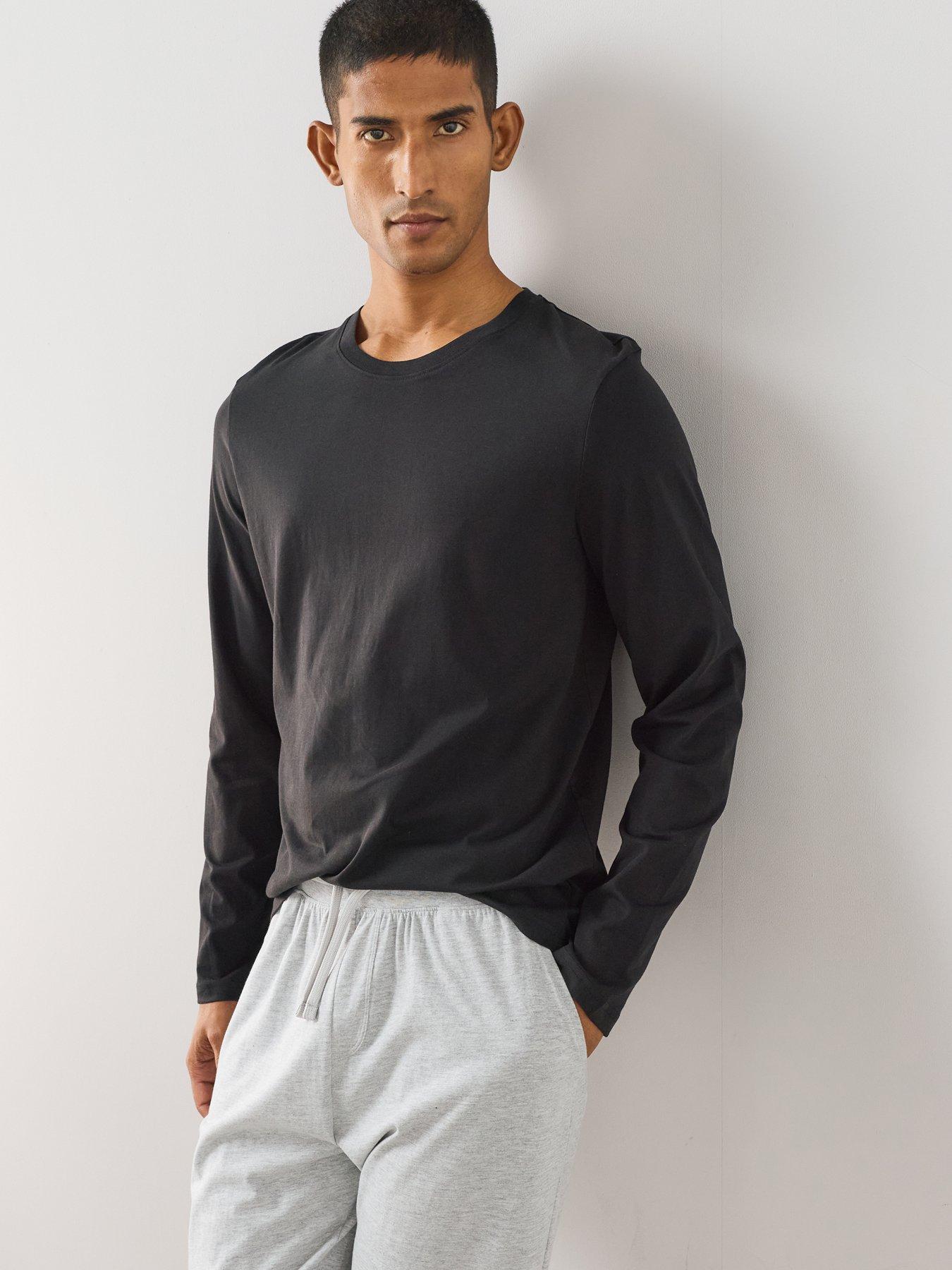 Image 6 of 7 of The Very Collection Essential Long Sleeve T-shirt &amp; Trouser Pyjama Set - Black/Grey
