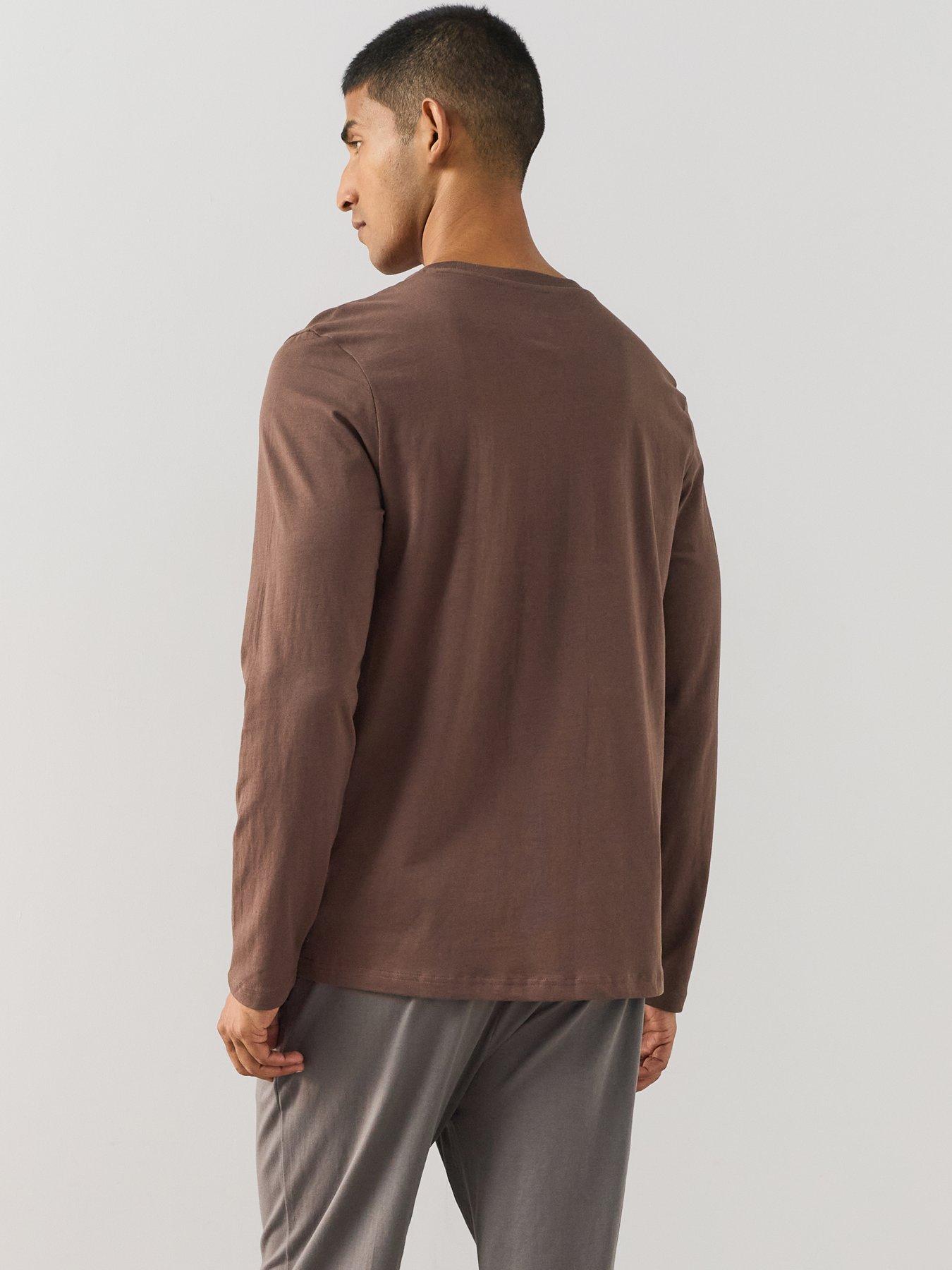 Image 2 of 7 of The Very Collection Essential Long Sleeve T-Shirt &amp; Trouser Set - Brown