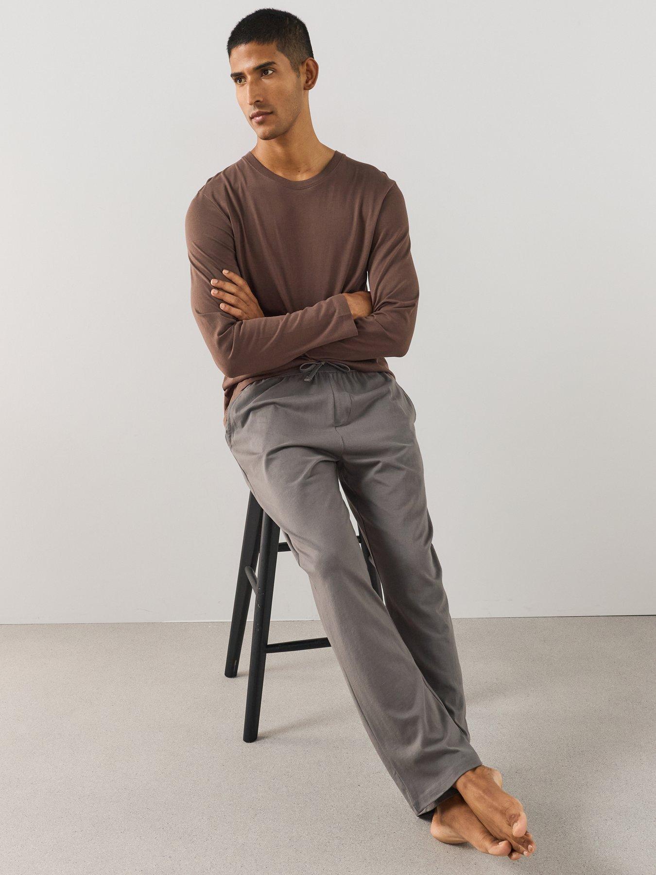 Image 3 of 7 of The Very Collection Essential Long Sleeve T-Shirt &amp; Trouser Set - Brown