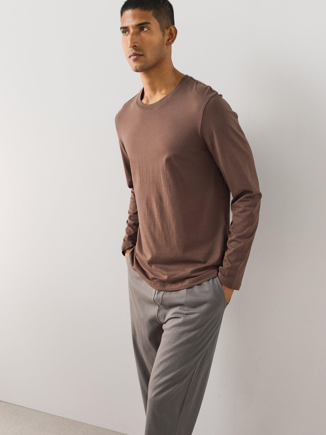 Image 4 of 7 of The Very Collection Essential Long Sleeve T-Shirt &amp; Trouser Set - Brown
