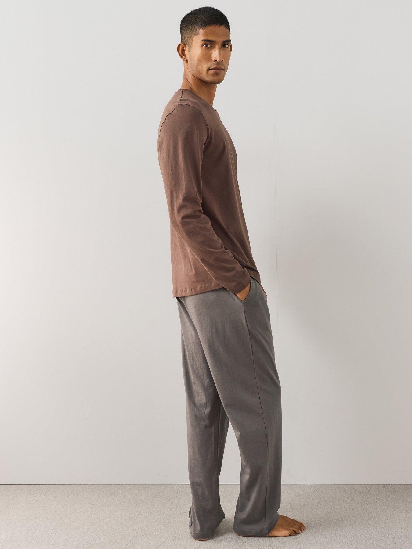 Image 5 of 7 of The Very Collection Essential Long Sleeve T-Shirt &amp; Trouser Set - Brown