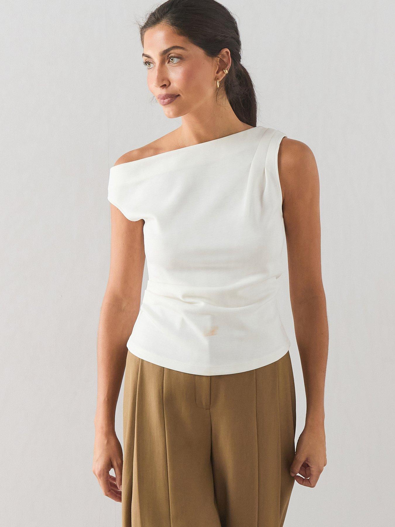The Very Collection Ruched Scuba Sleeveless Tee - Cream