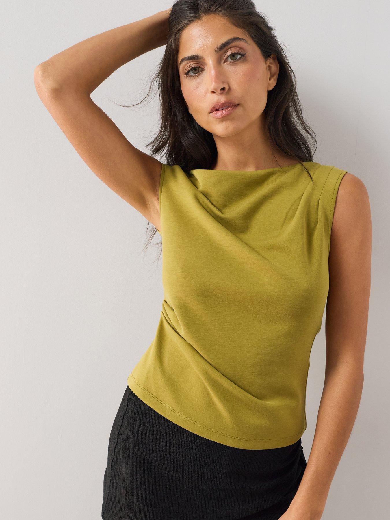 The Very Collection Ruched Scuba Sleeveless Top - Olive Green