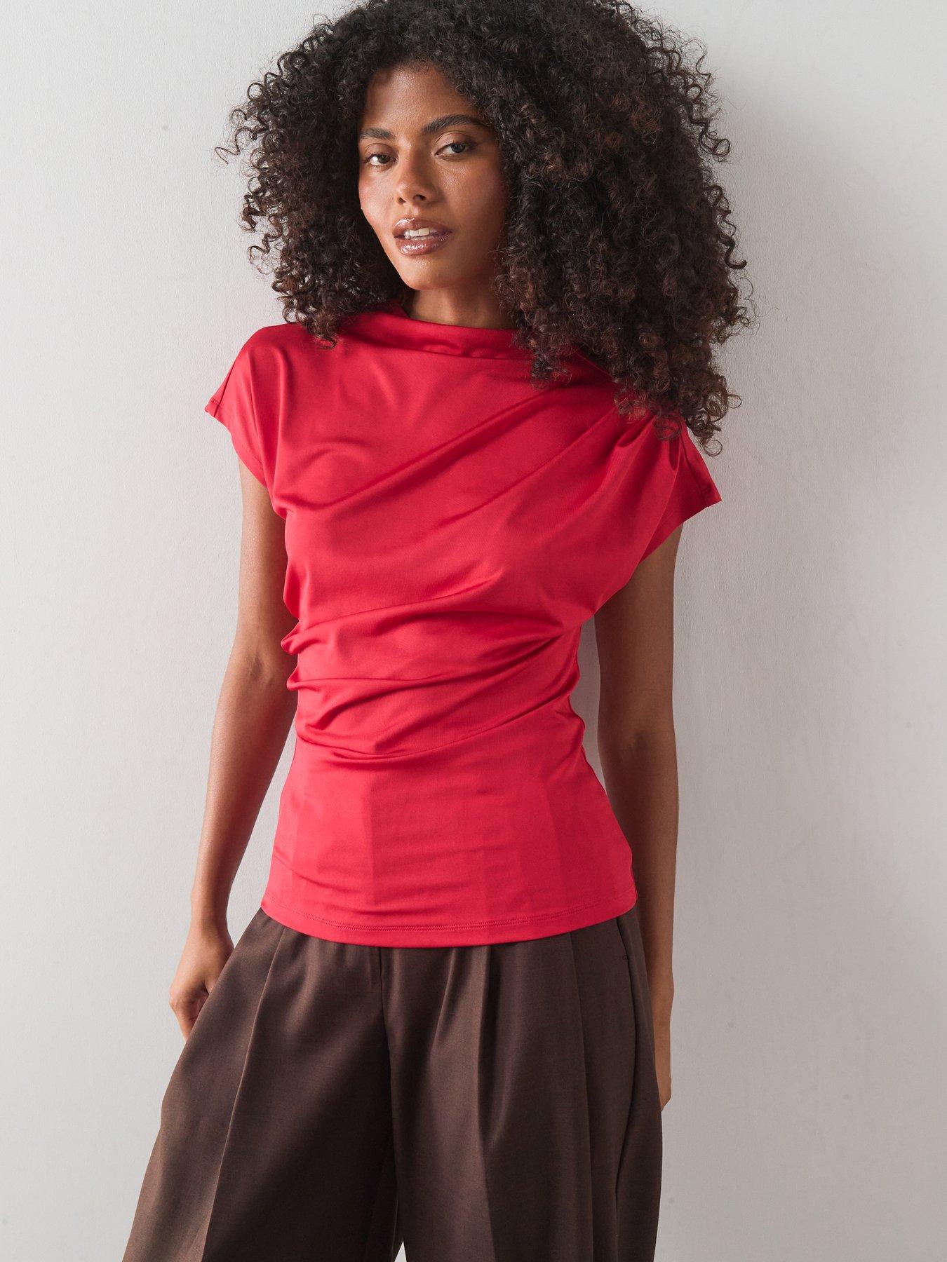 The Very Collection Draping Short Sleeve Top - Red