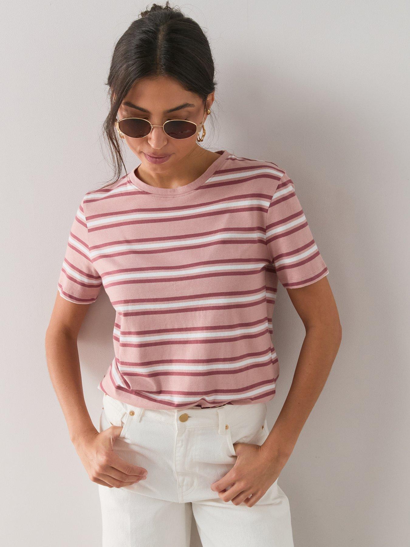 The Very Collection Crew Neck Stripe T-Shirt - Pink
