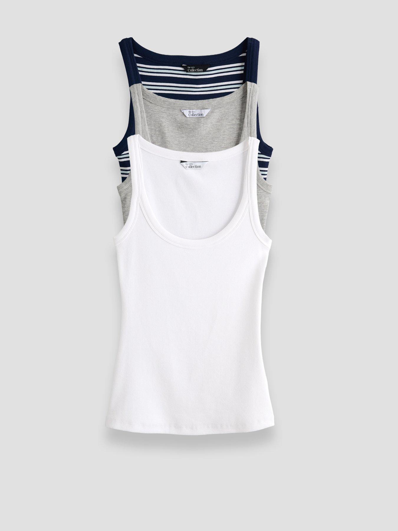 The Very Collection 3 Pack Rib Scoop Neck Vests - Multi