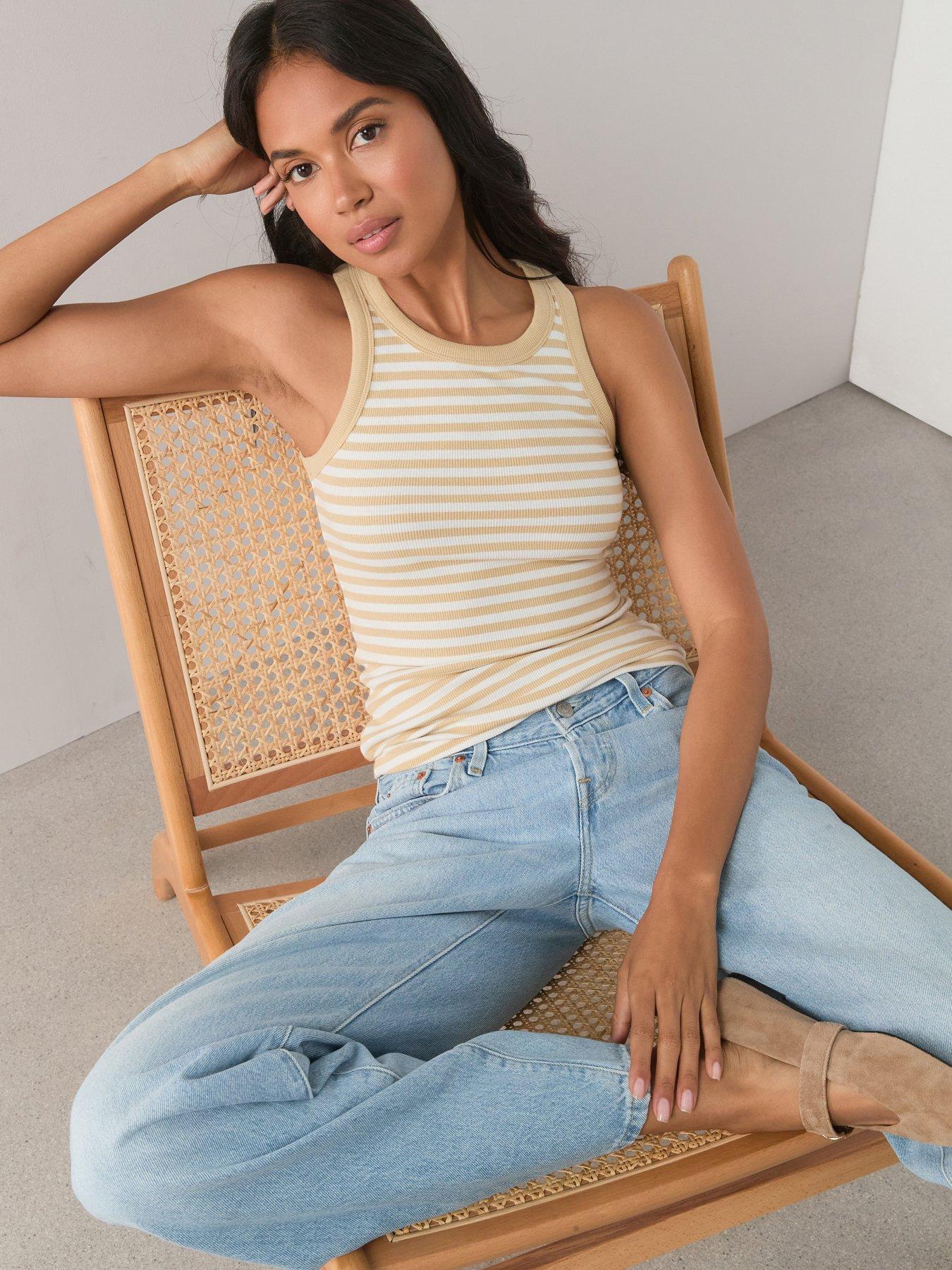 The Very Collection Rib Racer Vest - Neutral Stripe