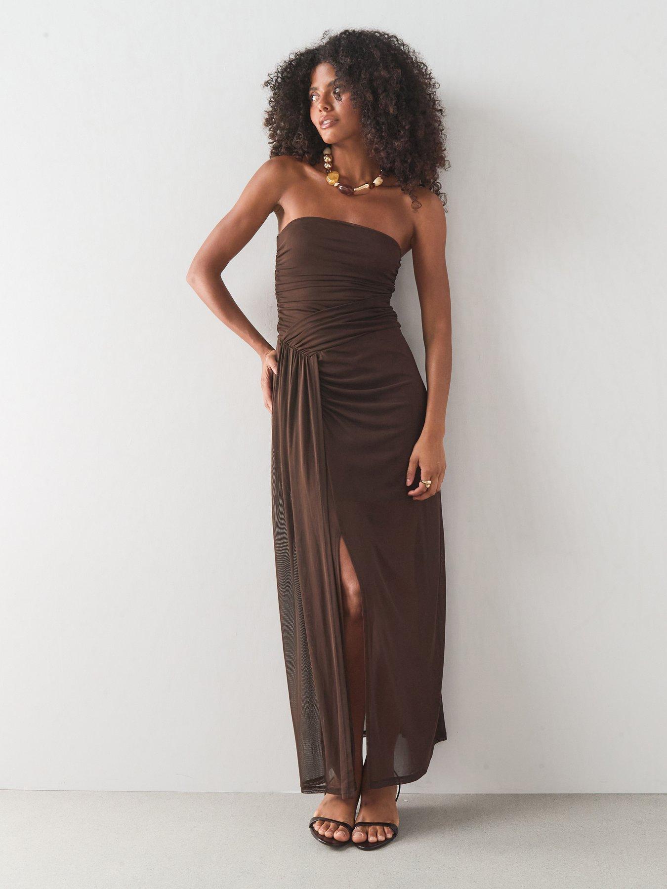 The Very Collection Mesh Bandeau Dress - Brown