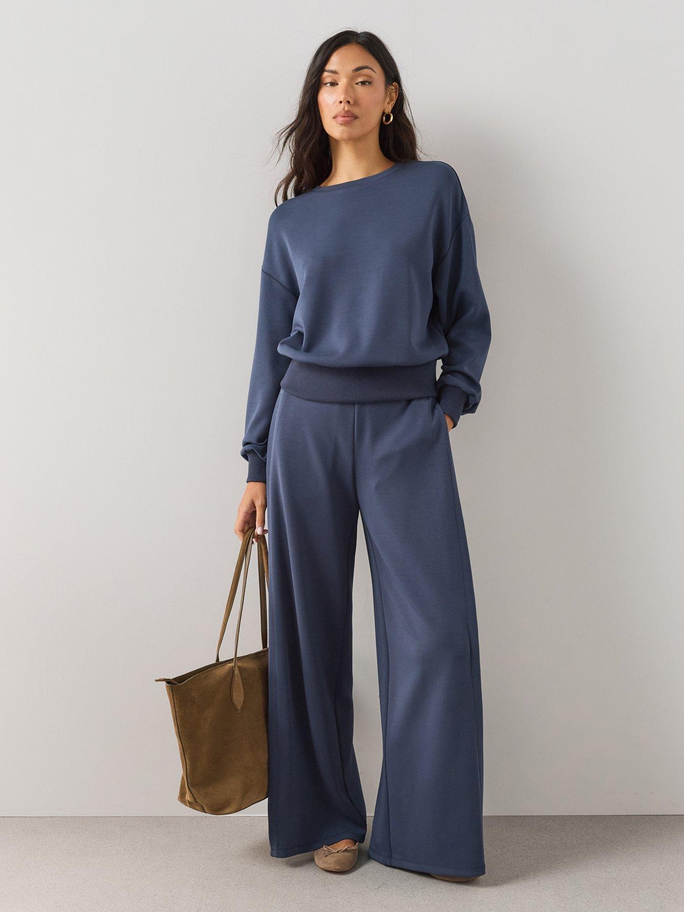 Image 1 of 7 of The Very Collection Modal Sweatshirt with Ribbed Waistband - Navy