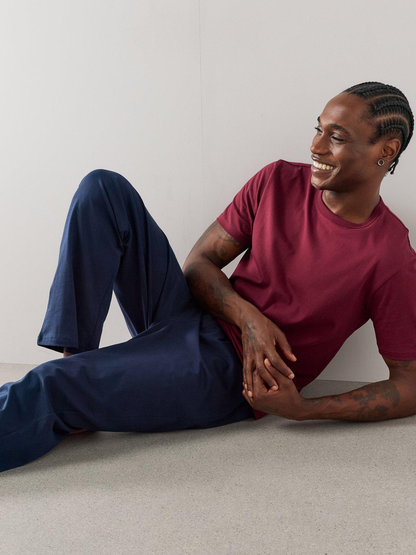 The Very Collection Essential Short Sleeve T-Shirt  &  Trouser Pyjama Set - Burgundy/Navy