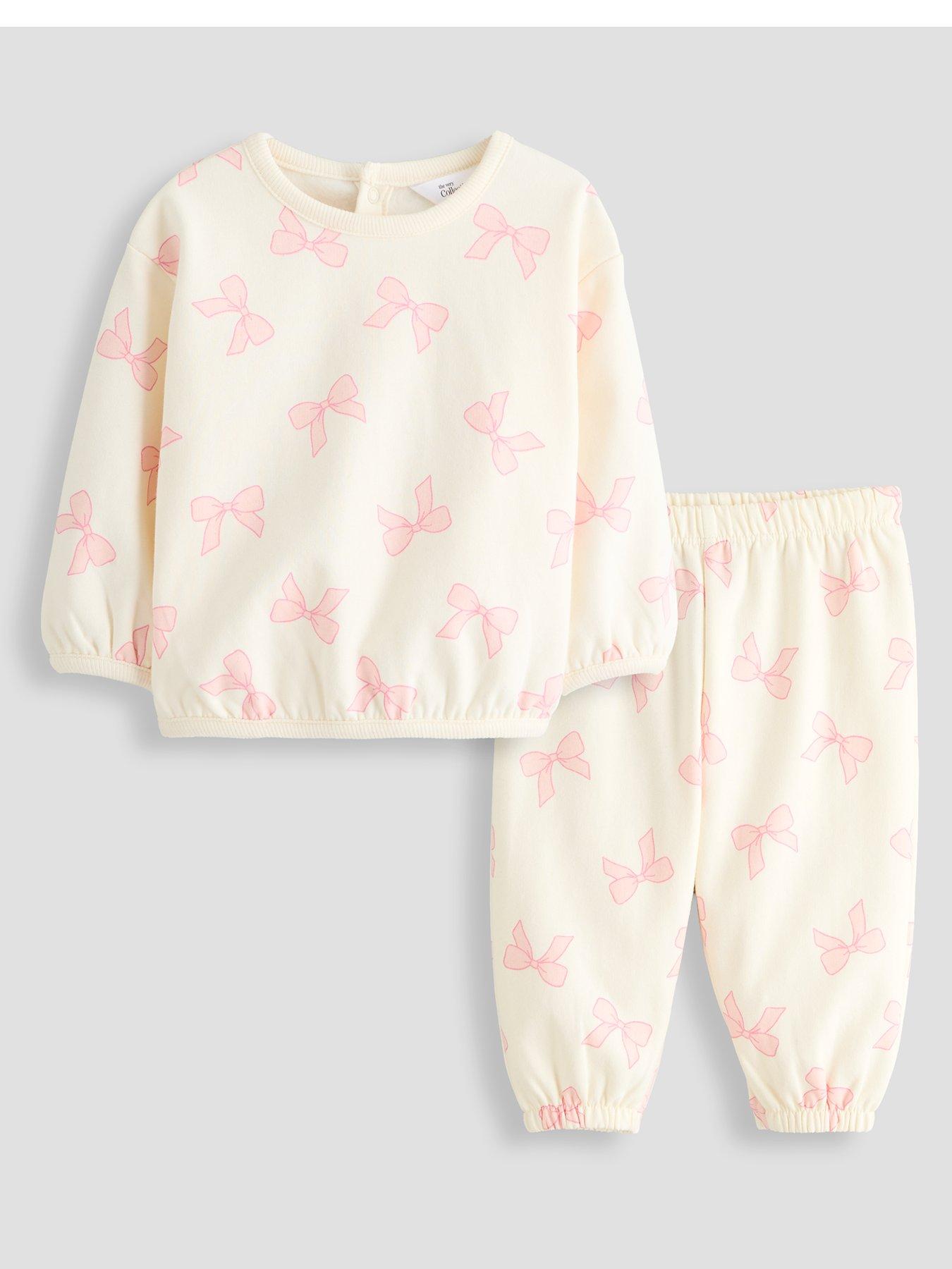 The Very Collection Baby Girls Bow Print Jog Set - Cream