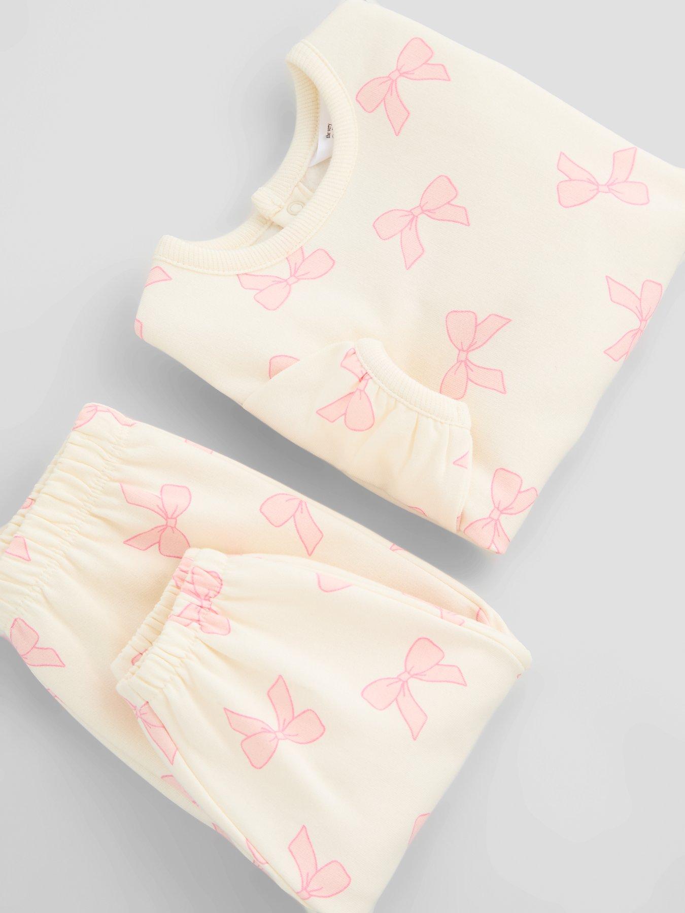 Image 3 of 6 of The Very Collection Baby Girls Bow Print Jog Set (0-3 months - 18-24 months) - Cream