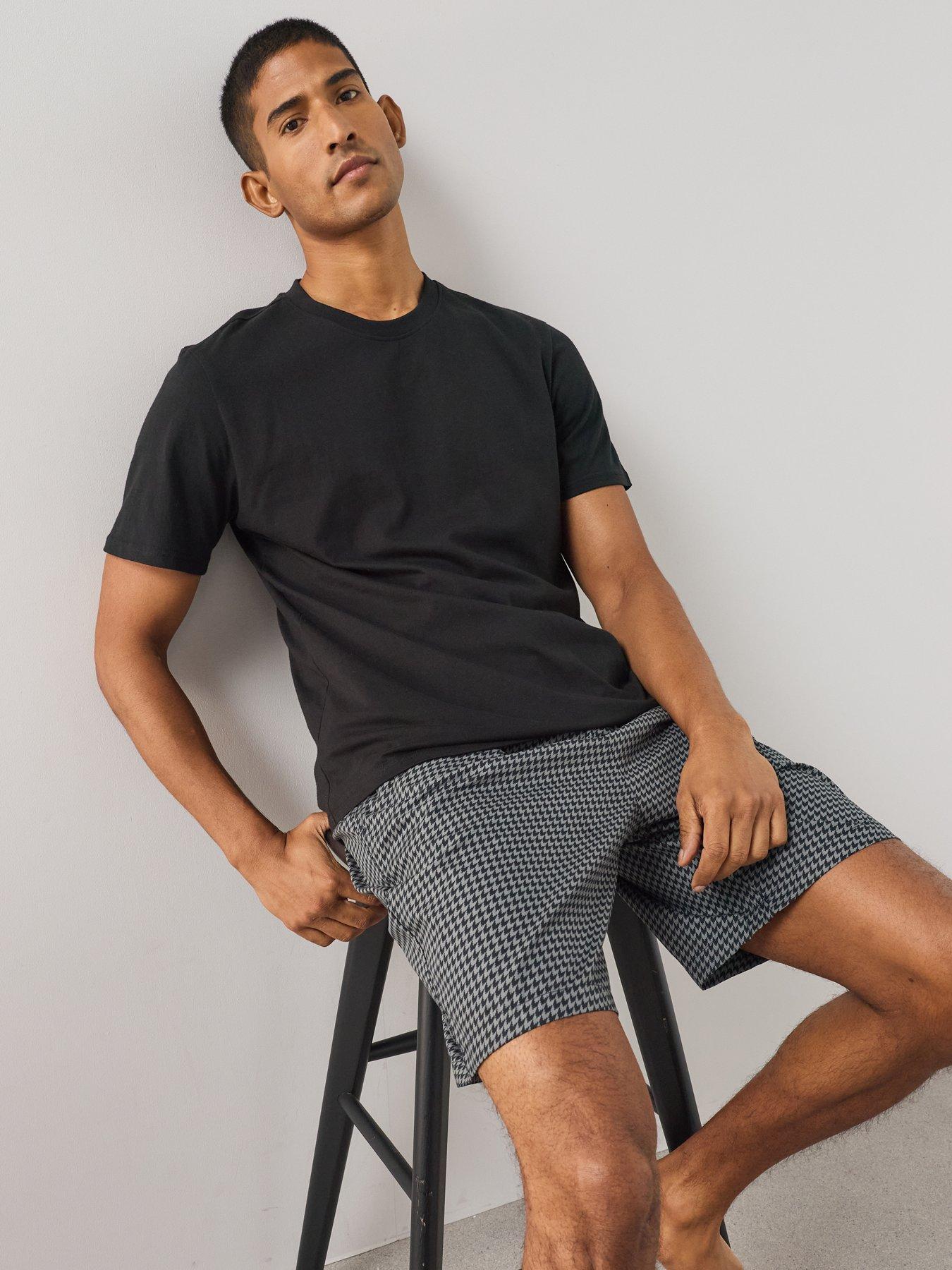 Image 5 of 7 of The Very Collection Pure Cotton Houndstooth Short &amp; T-shirt Pyjama Set - Black