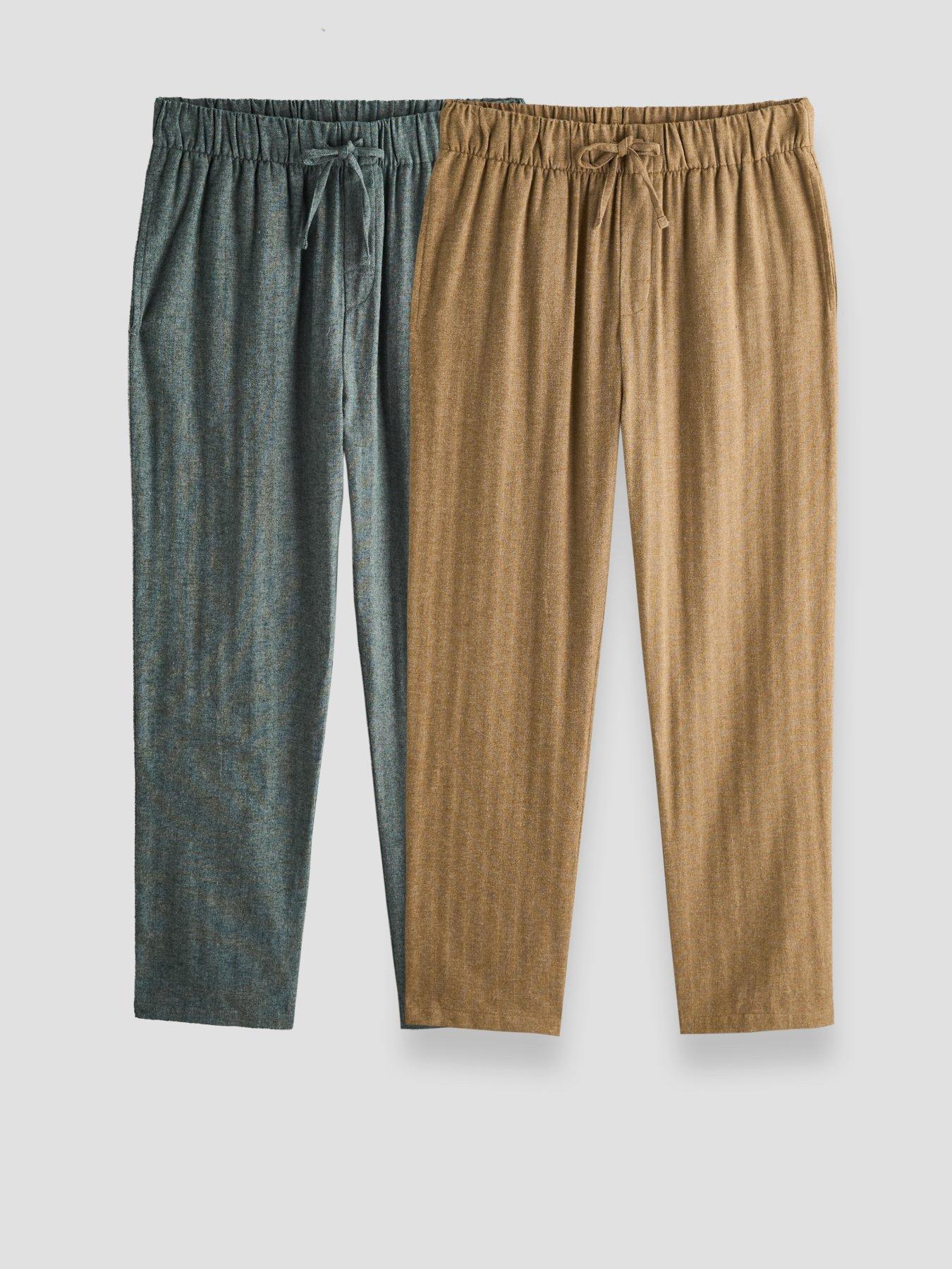 Image 1 of 7 of The Very Collection 2 Pack Brushed Pyjama Trousers - Brown/green