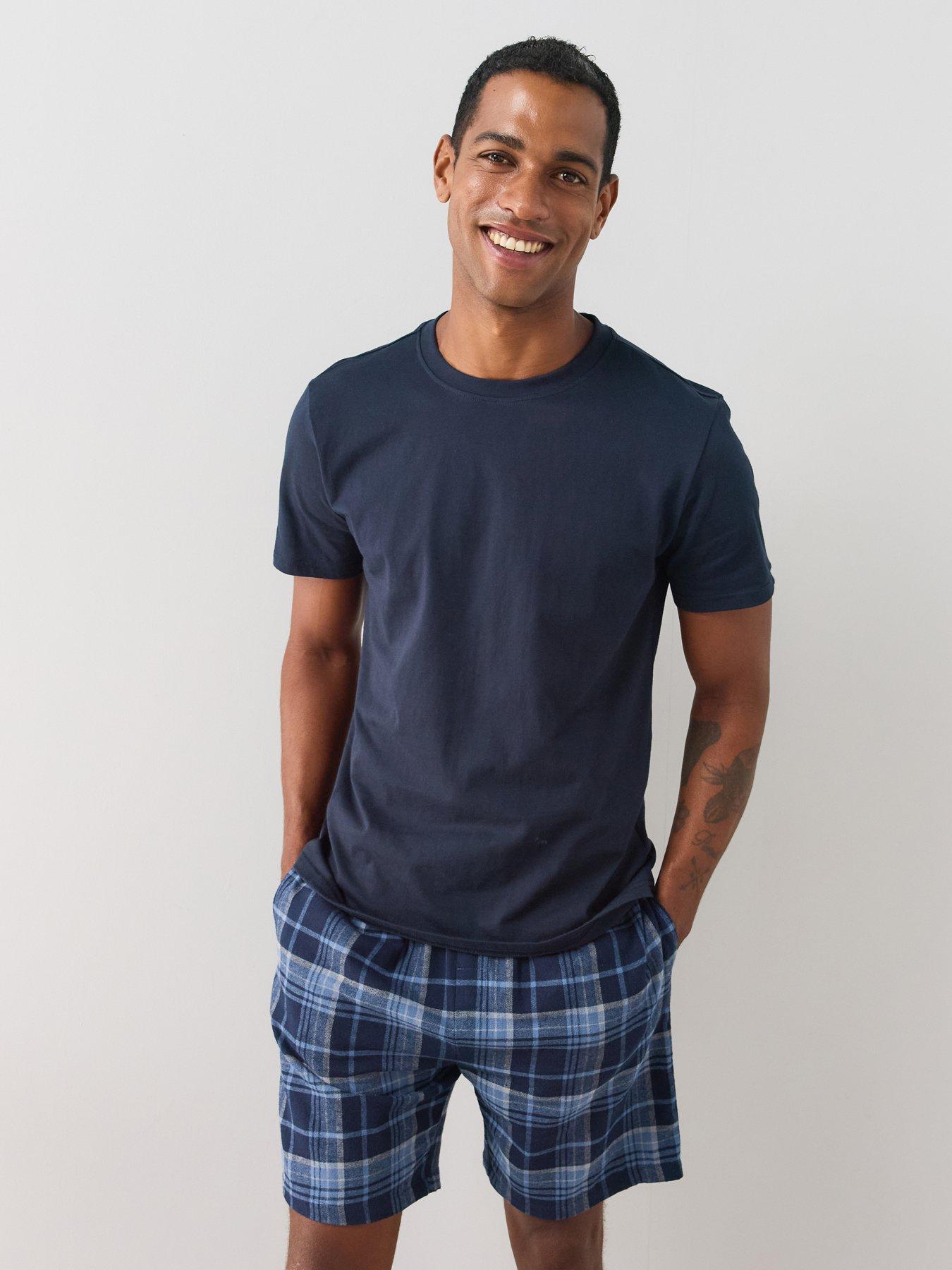 Image 1 of 7 of The Very Collection Cosy Pure Cotton T-shirt &amp; Short Pyjama Set - Navy Check