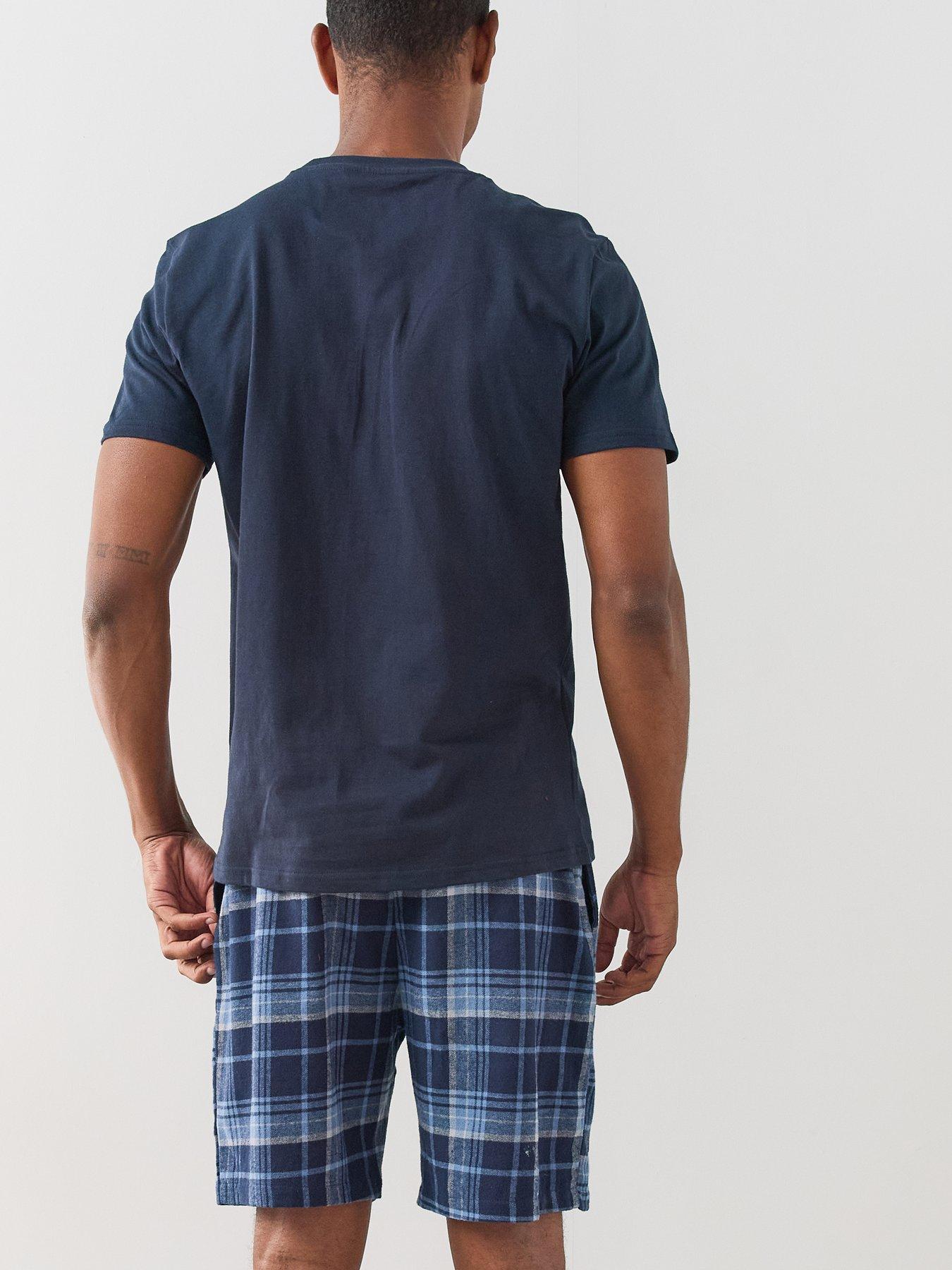 Image 2 of 7 of The Very Collection Cosy Pure Cotton T-shirt &amp; Short Pyjama Set - Navy Check
