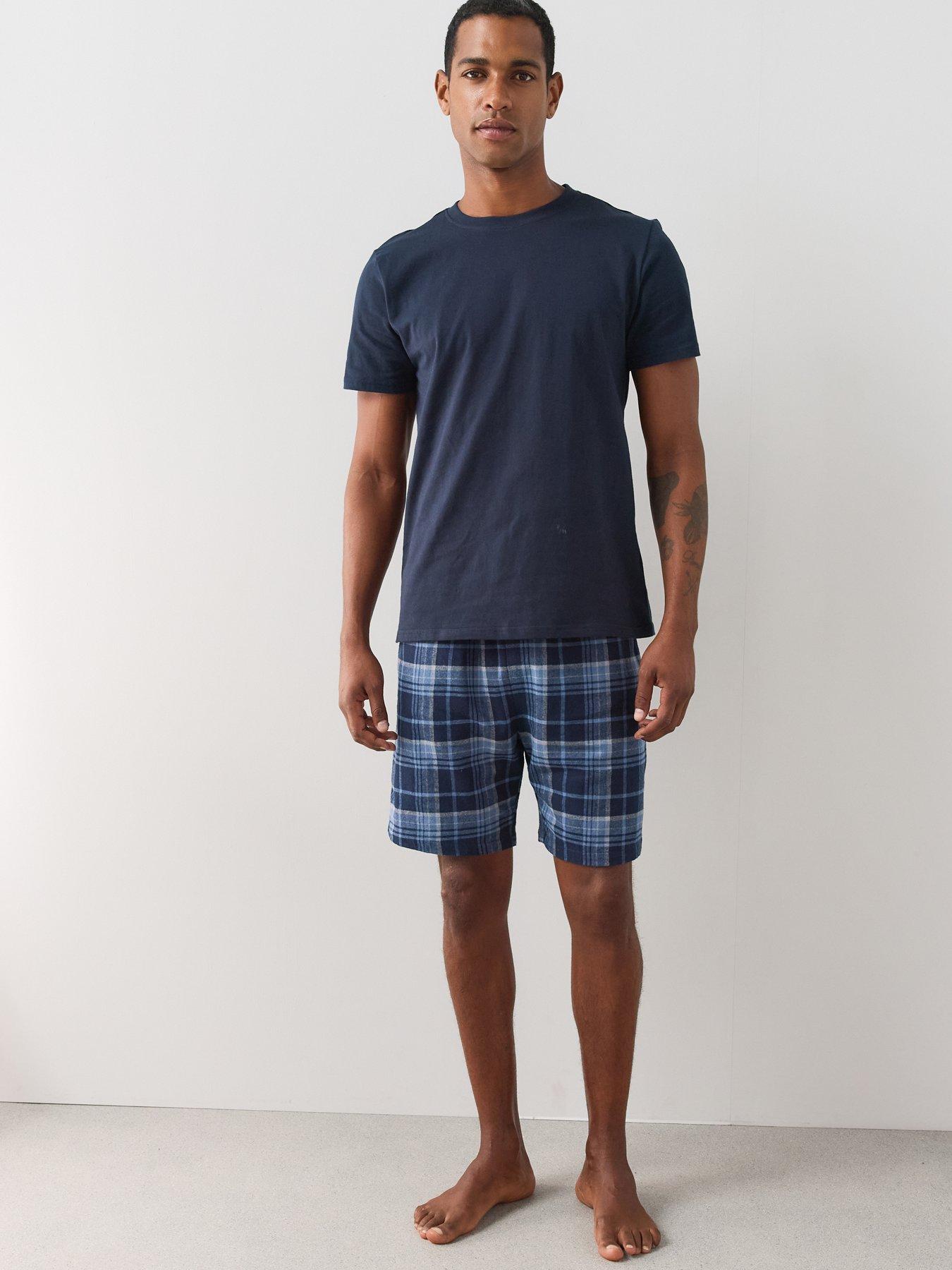 Image 3 of 7 of The Very Collection Cosy Pure Cotton T-shirt &amp; Short Pyjama Set - Navy Check