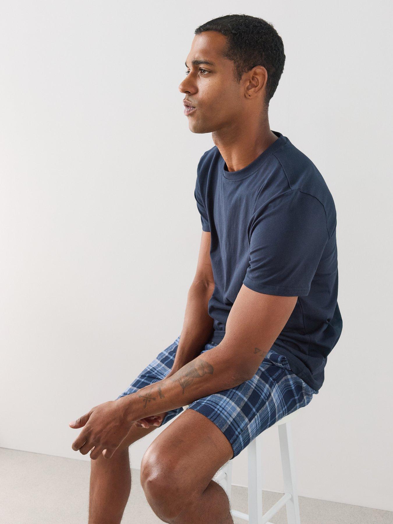 Image 4 of 7 of The Very Collection Cosy Pure Cotton T-shirt &amp; Short Pyjama Set - Navy Check