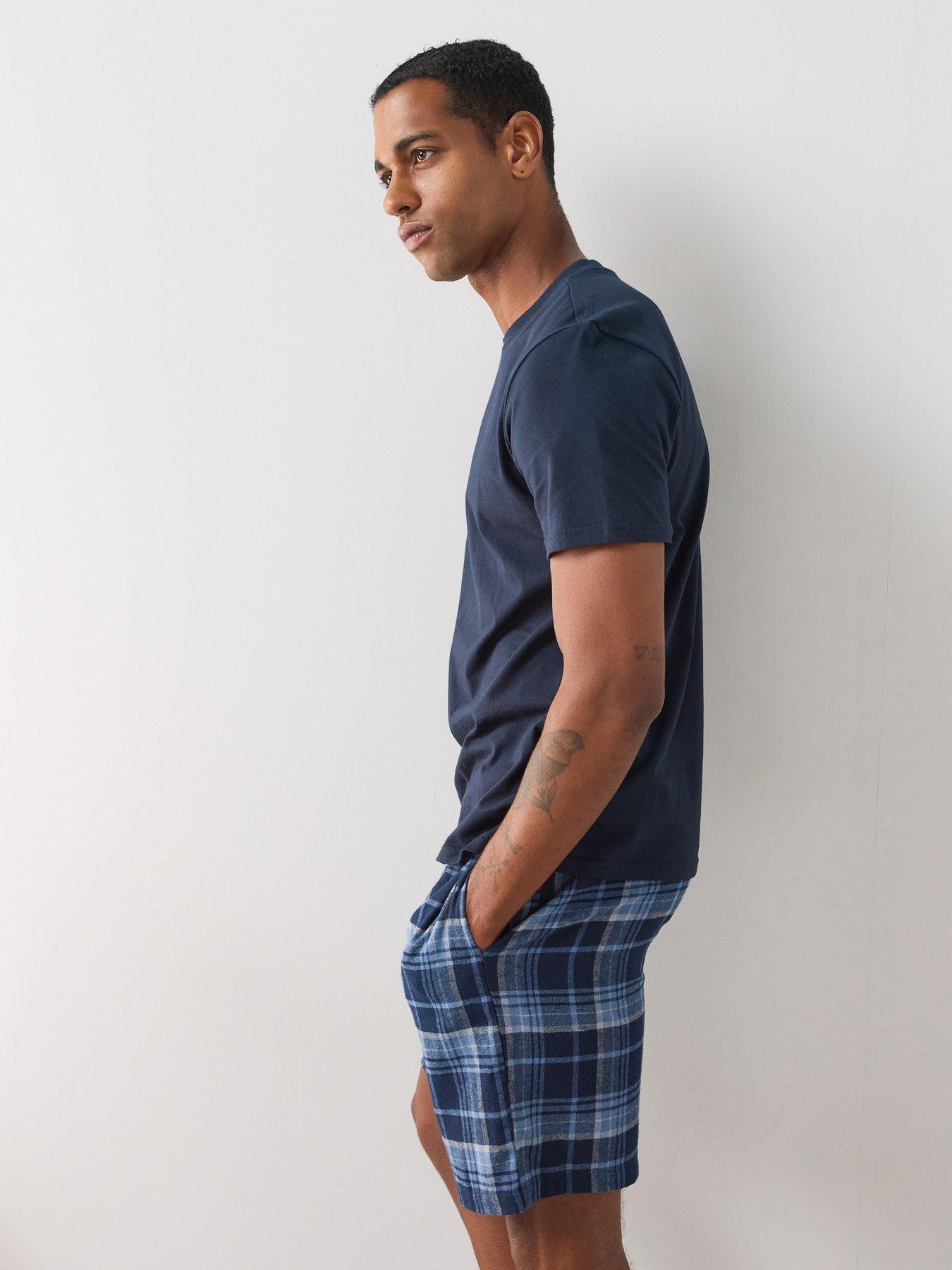 Image 5 of 7 of The Very Collection Cosy Pure Cotton T-shirt &amp; Short Pyjama Set - Navy Check