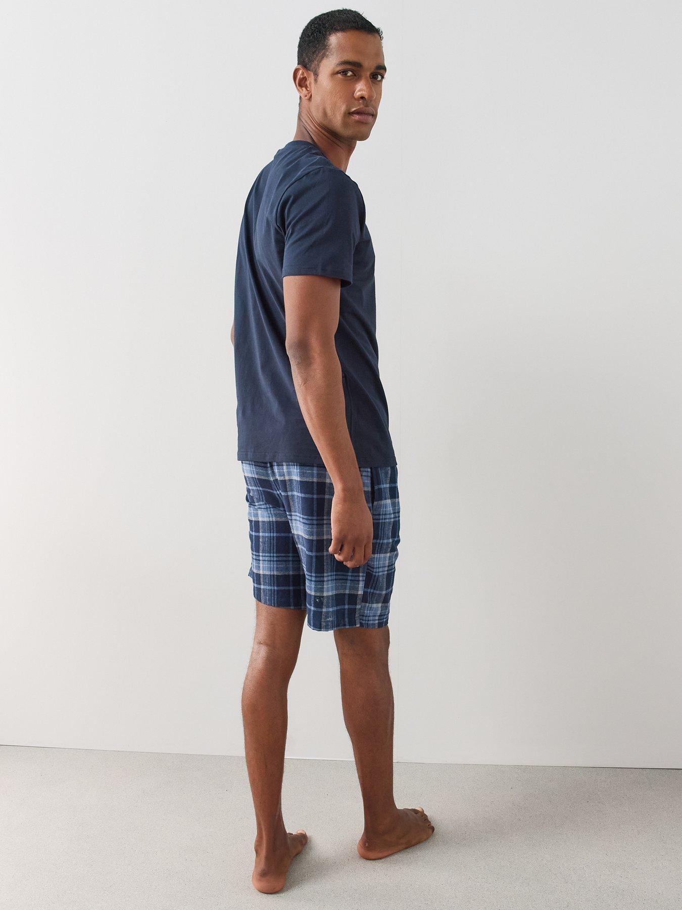 Image 6 of 7 of The Very Collection Cosy Pure Cotton T-shirt &amp; Short Pyjama Set - Navy Check