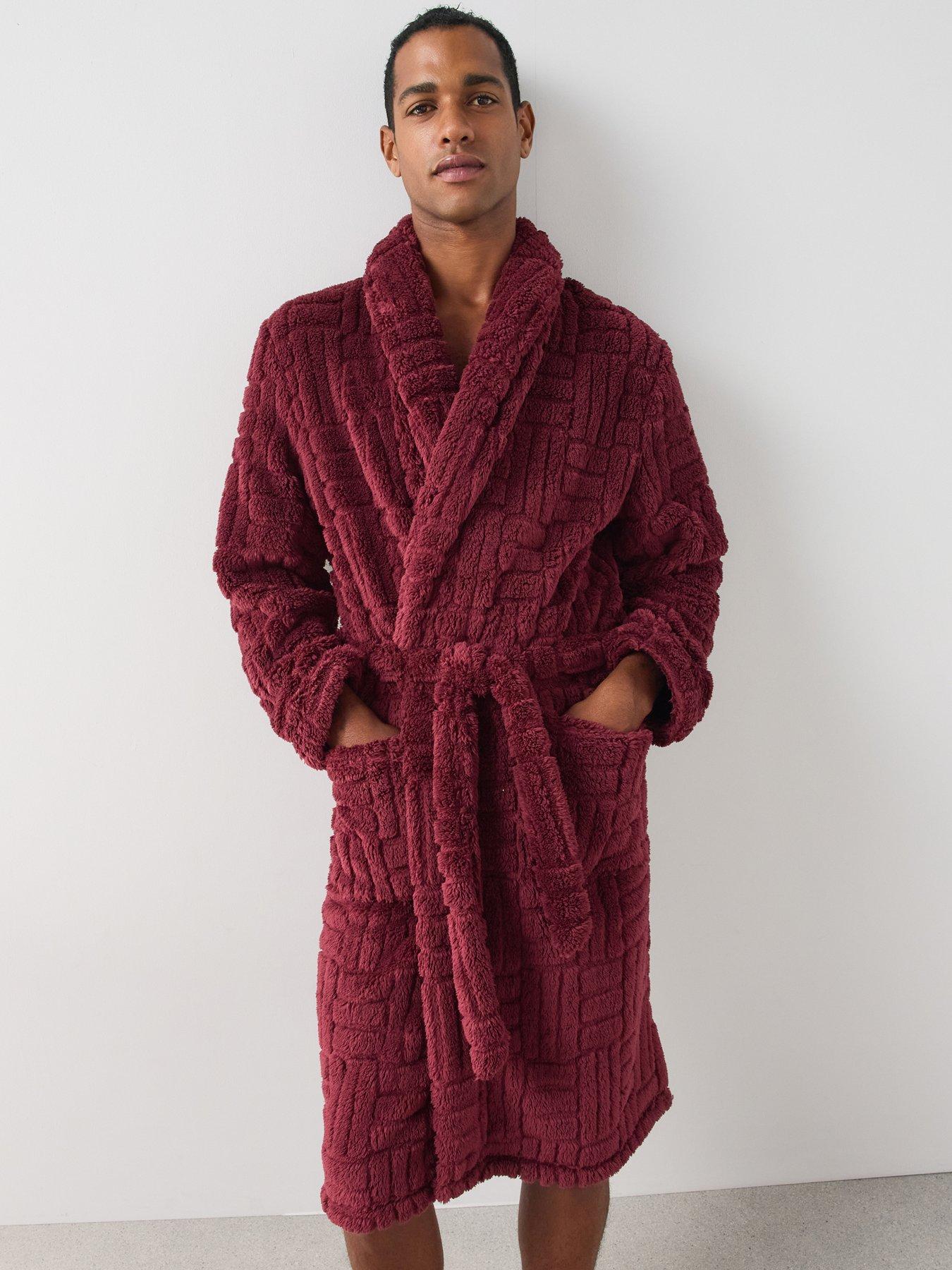 Image 1 of 7 of The Very Collection Jacquard Fleece Dressing Gown - Burgandy