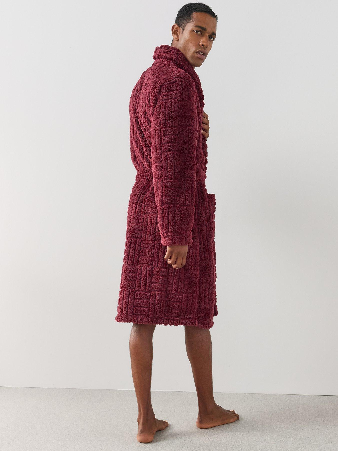 Image 2 of 7 of The Very Collection Jacquard Fleece Dressing Gown - Burgandy