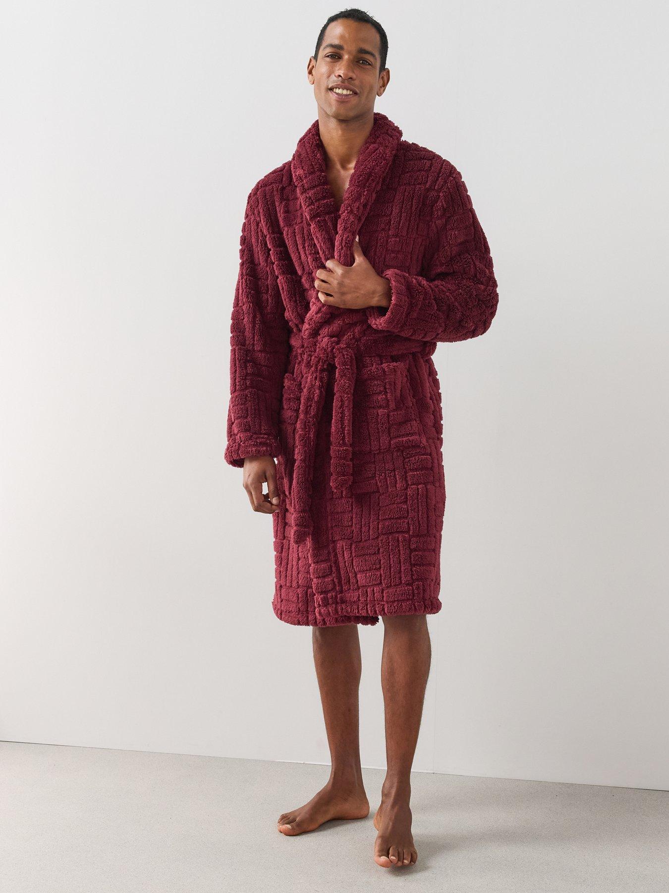 Image 3 of 7 of The Very Collection Jacquard Fleece Dressing Gown - Burgandy