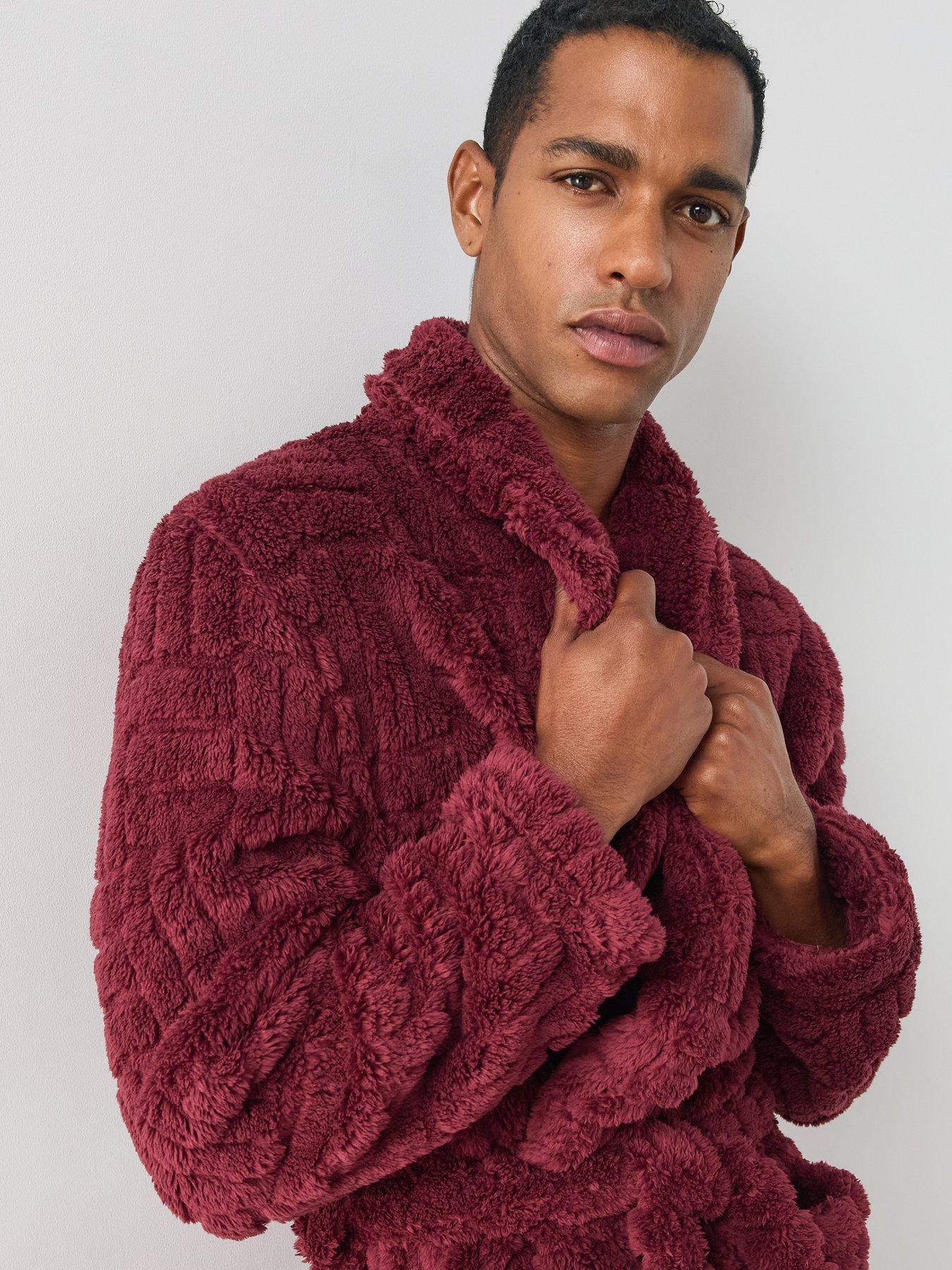 Image 4 of 7 of The Very Collection Jacquard Fleece Dressing Gown - Burgandy