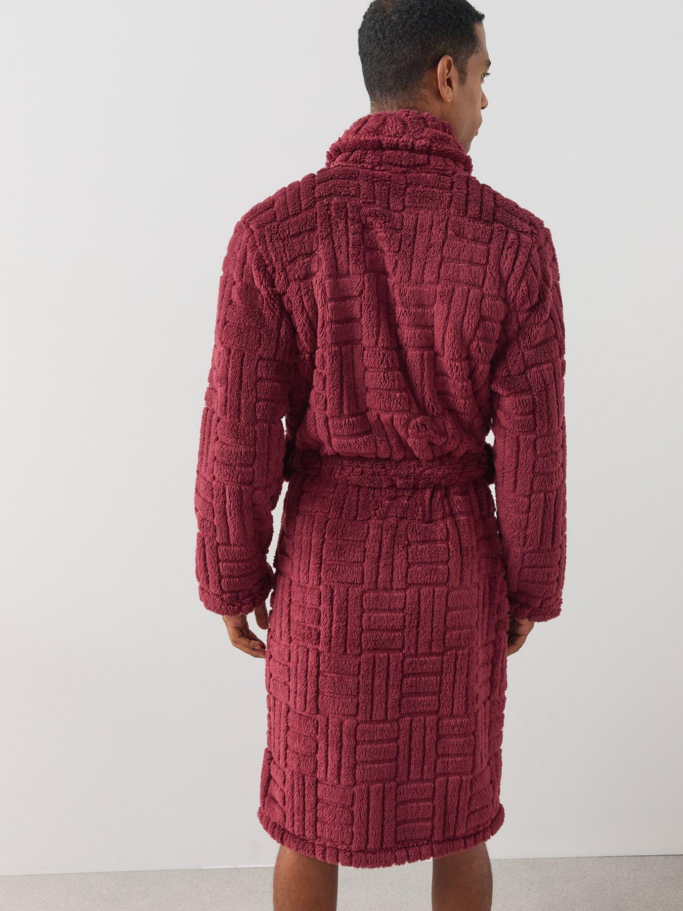 Image 5 of 7 of The Very Collection Jacquard Fleece Dressing Gown - Burgandy