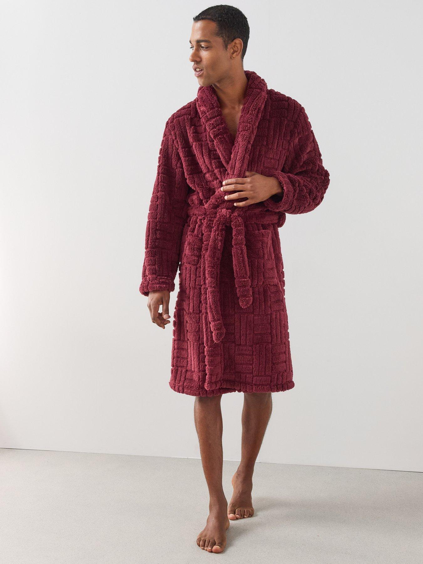 Image 6 of 7 of The Very Collection Jacquard Fleece Dressing Gown - Burgandy