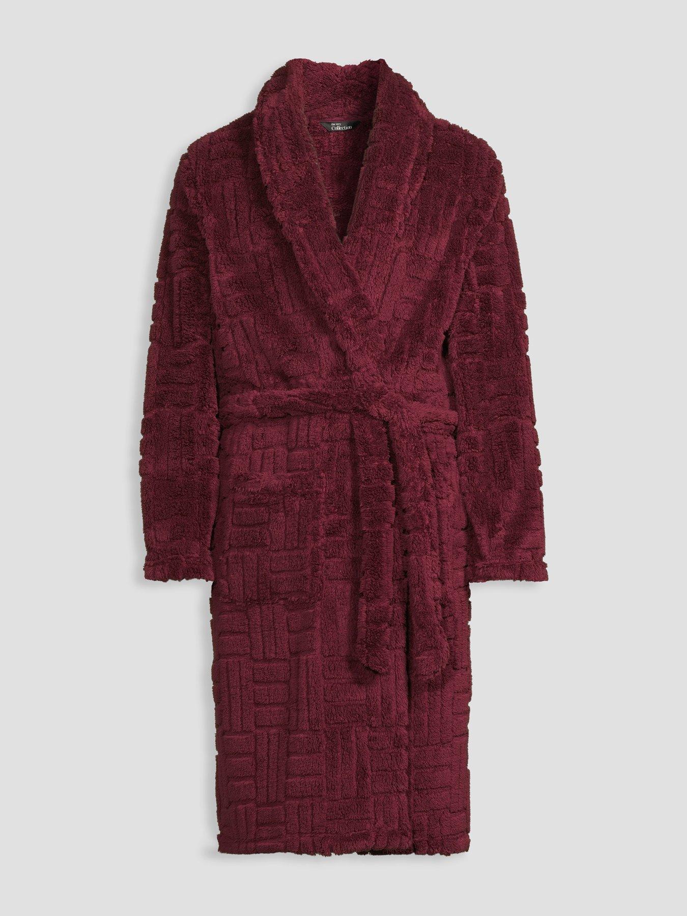 Image 7 of 7 of The Very Collection Jacquard Fleece Dressing Gown - Burgandy