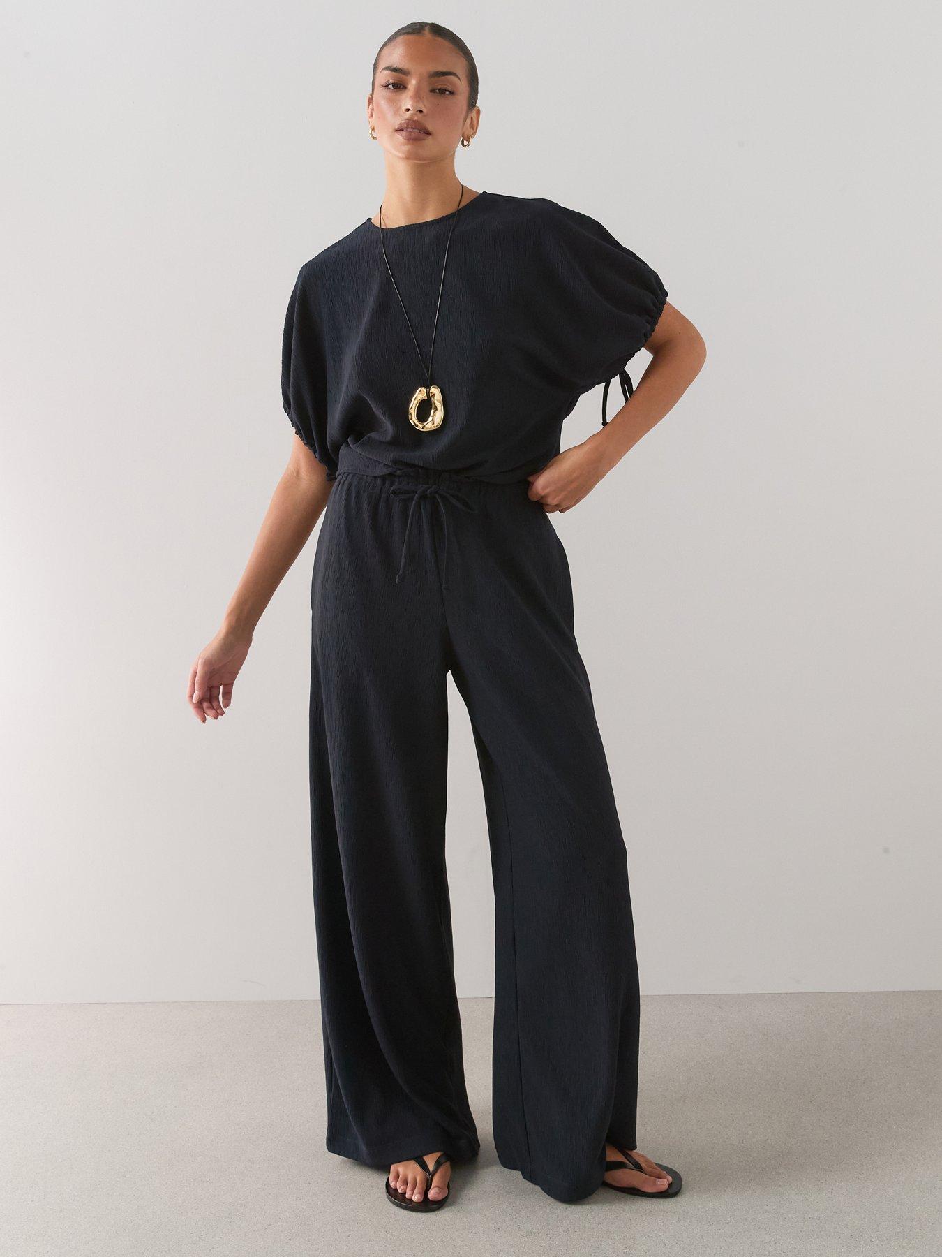 The Very Collection Textured Wide Leg Trouser Co-Ord - Navy