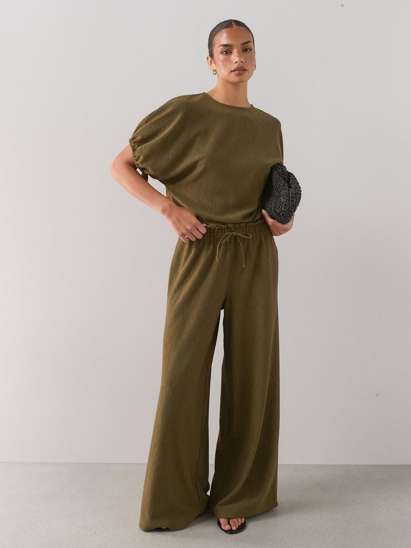 The Very Collection Textured Wide Leg Trouser Co-ord - Khaki