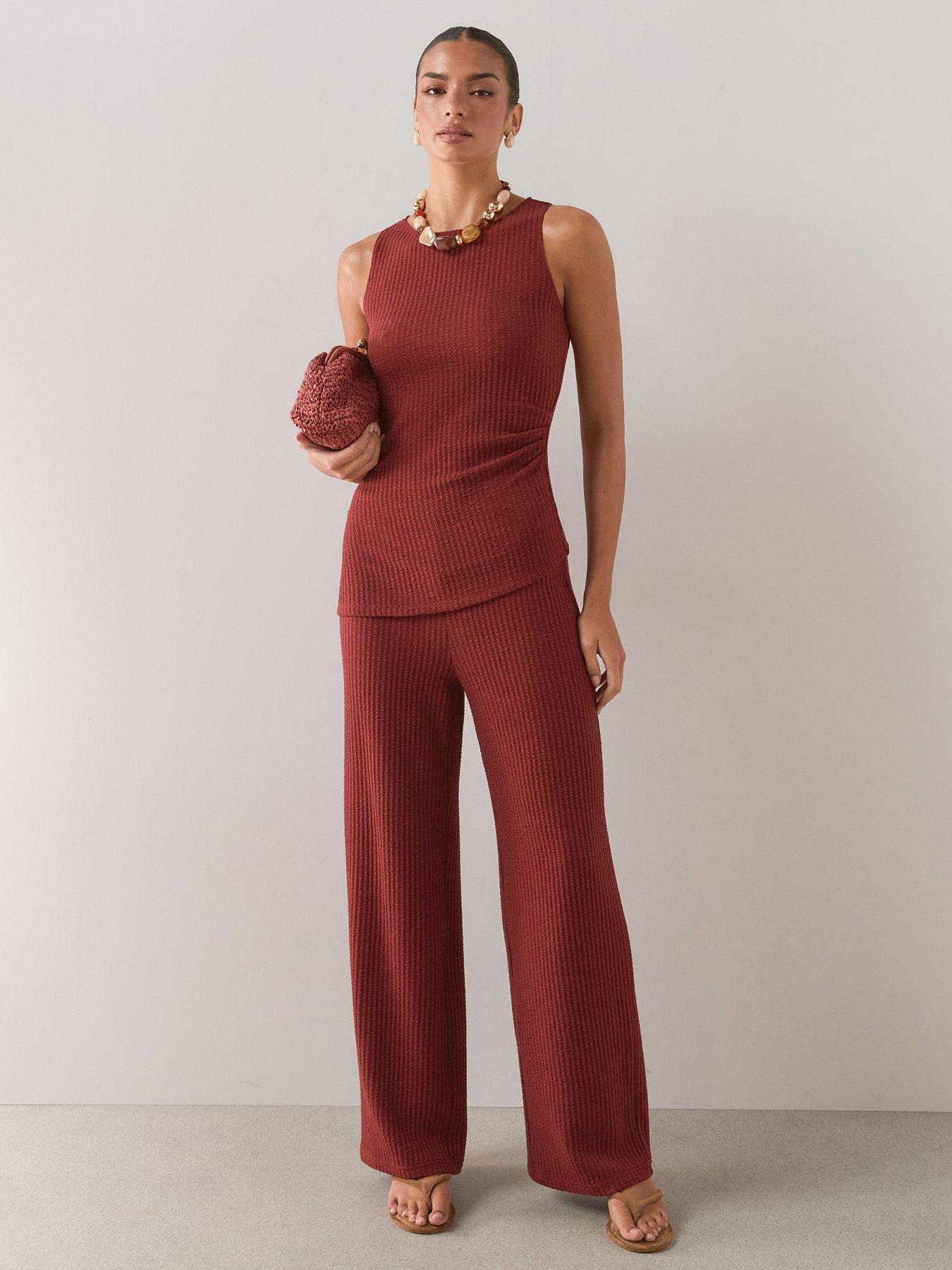 The Very Collection Ribbed Trouser Co-ord- Rust