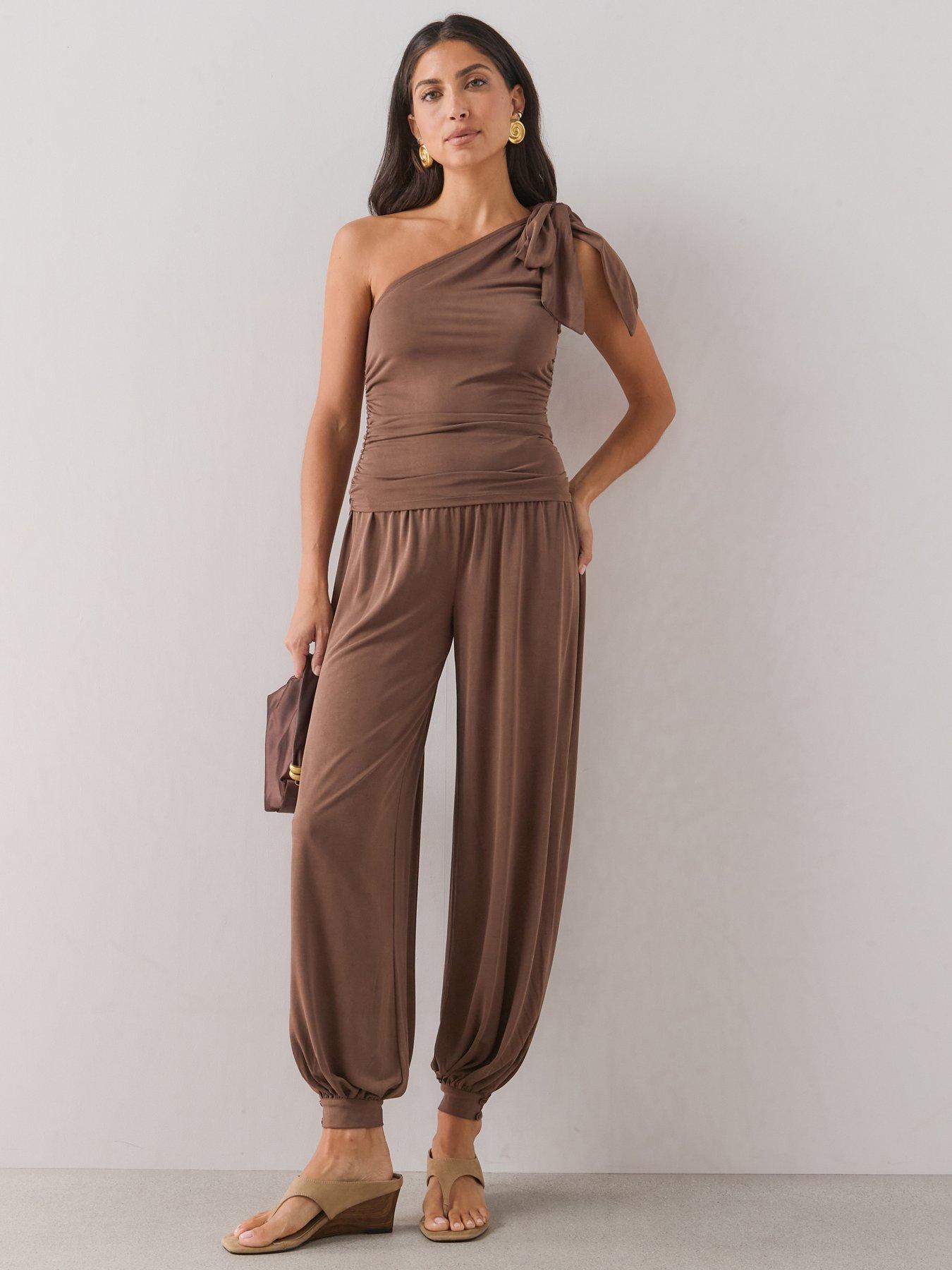 The Very Collection Button Cuff Balloon Trousers Co-Ord - Brown