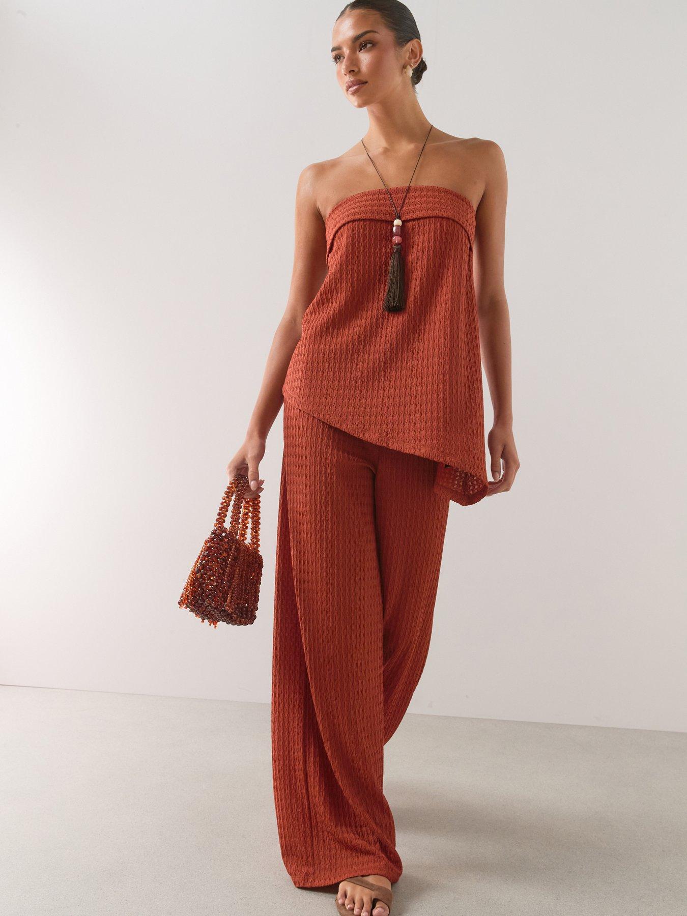 The Very Collection Textured Wide Leg Trouser Co-Ord - Rust