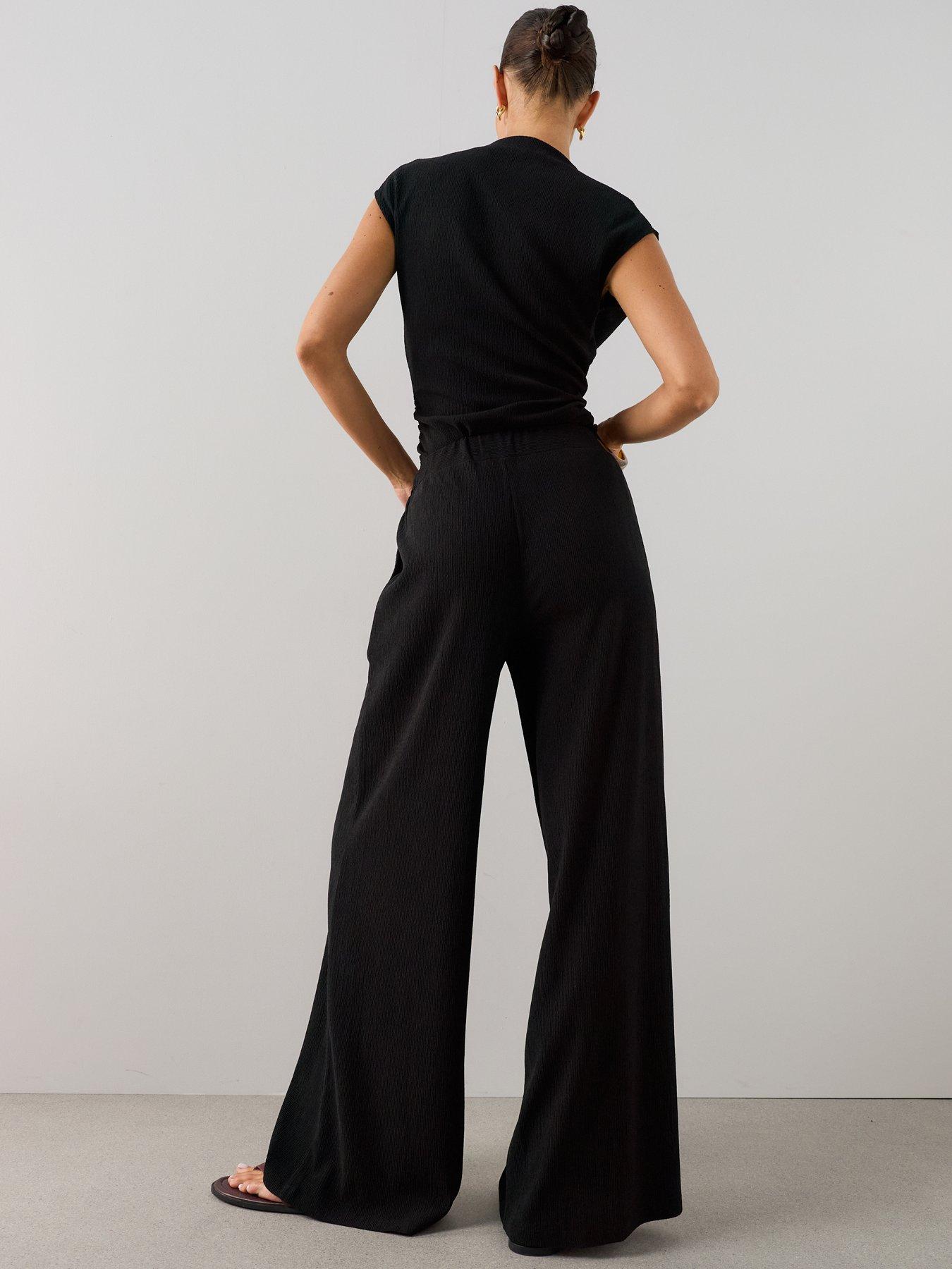 Image 2 of 7 of The Very Collection Crinkle Wide Leg Trouser Co-Ord - Black